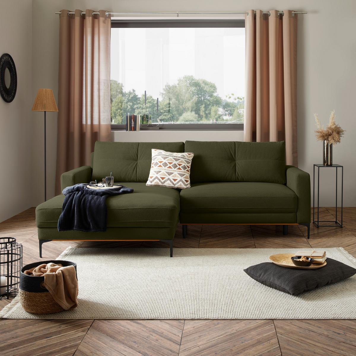 Ecksofa Bergamo - Schlammfarben/Schwarz, MODERN, Textil (162/238cm) - Ondega