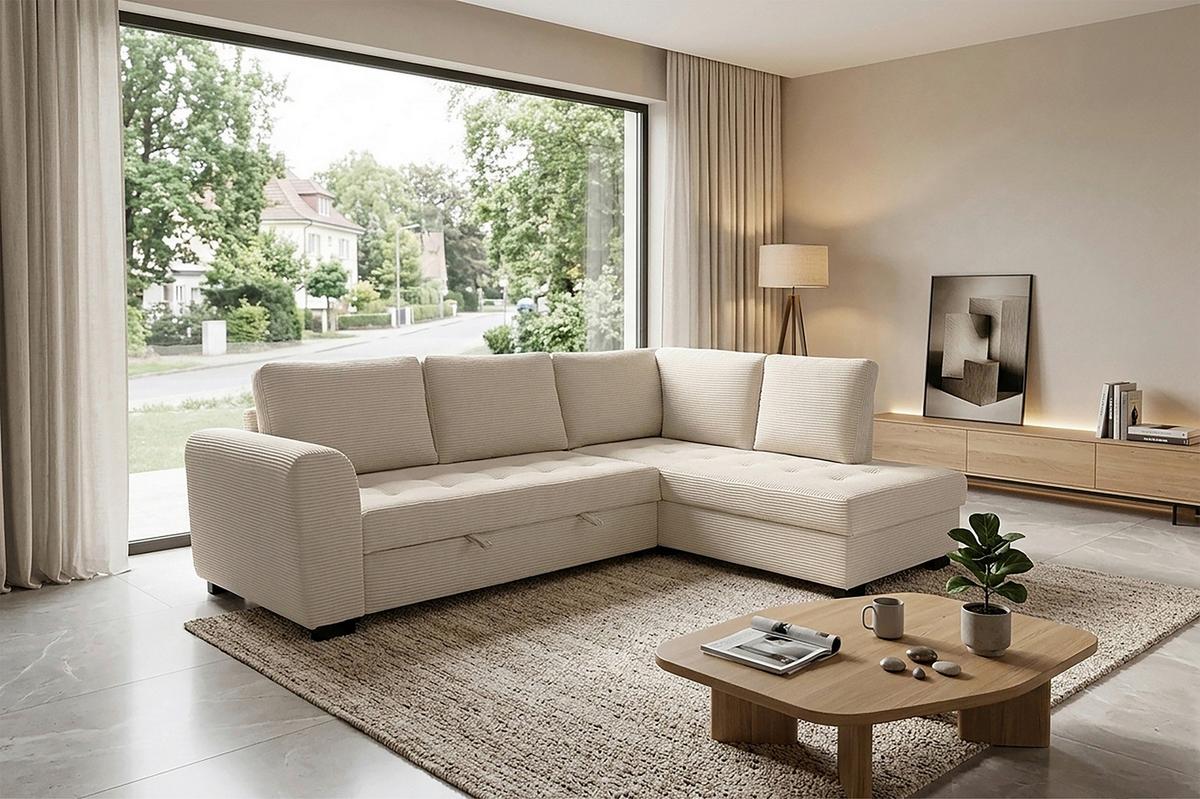 Ecksofa John Creme S: 239x178 cm - Creme/Schwarz, Trend, Textil (239/178cm)