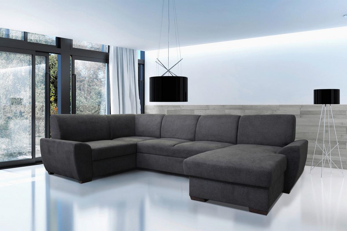 Wohnlandschaft Mara Dunkelgrau 190x310x160 cm - Dunkelgrau/Dunkelbraun, Design, Textil (190/310/160cm) - Livetastic