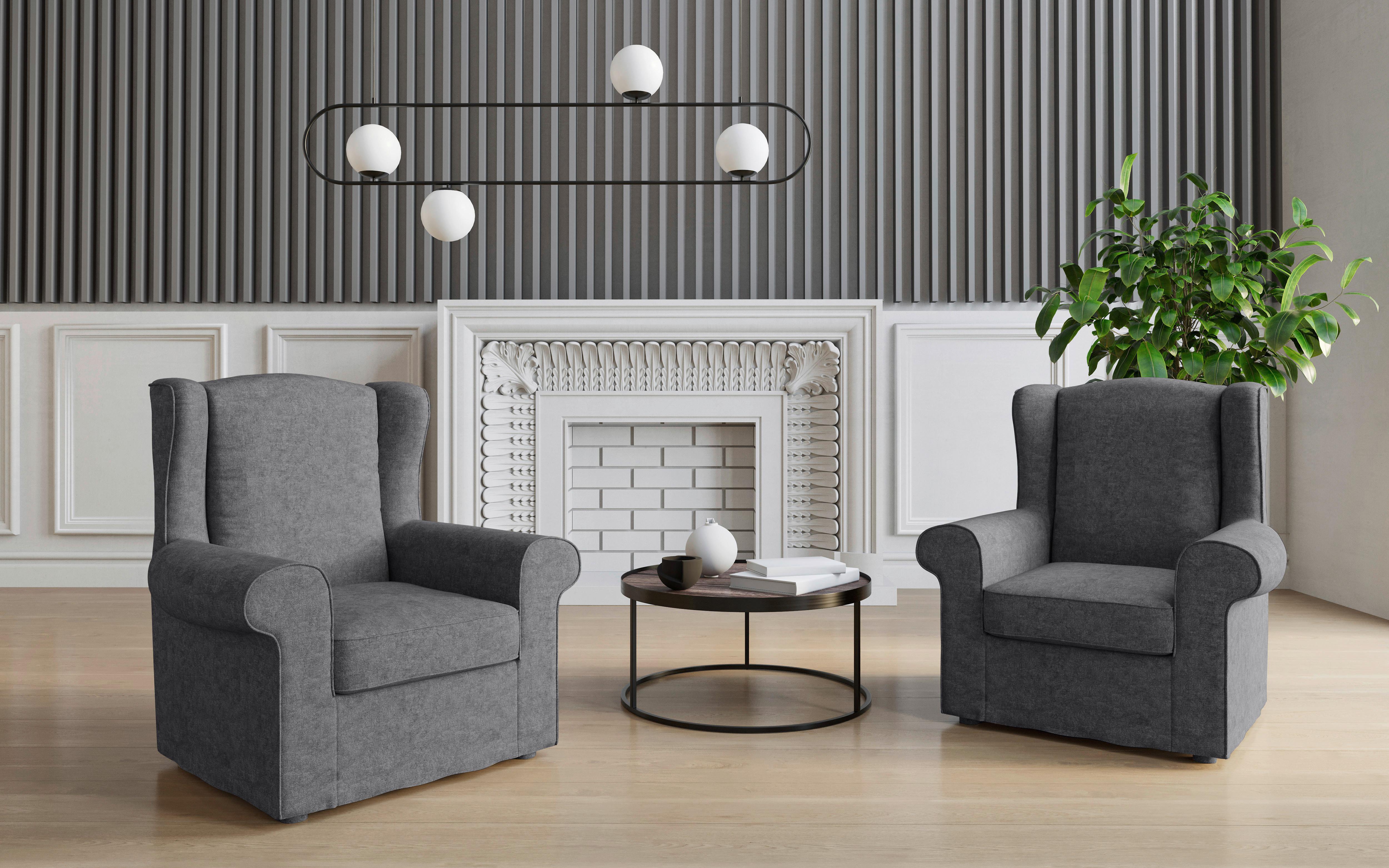 Ohrensessel Madonna Anthrazit B: 88 Cm - Edelstahlfarben/Anthrazit, Design, Textil (88/105/90cm) - Livetastic