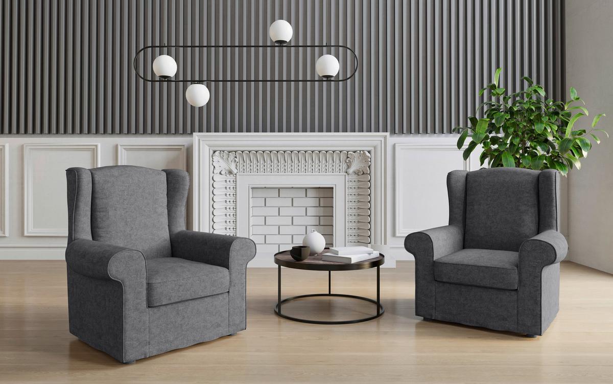 Ohrensessel Madonna Anthrazit B: 88 Cm - Edelstahlfarben/Anthrazit, Design, Textil (88/105/90cm) - Livetastic