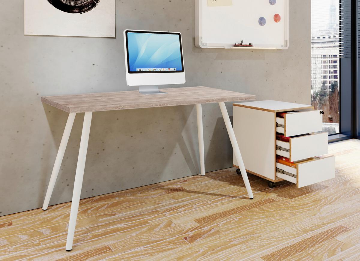 Schreibtisch Salia Weiß/Eichefarben, L: 80cm - Weiß/Sonoma Eiche, MODERN, Holzwerkstoff/Metall (80/50/70cm) - MID.YOU