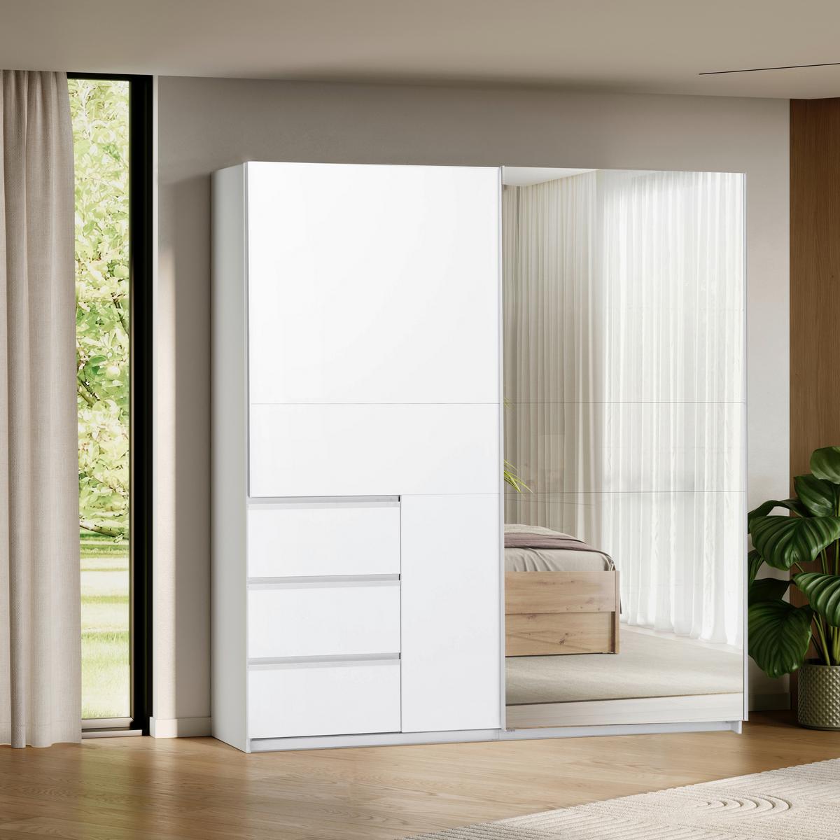 SCHIEBETÜRENSCHRANK Wilma Weiß B: 215cm - Weiß, MODERN, Holzwerkstoff (215/210/61,5cm) - P & B