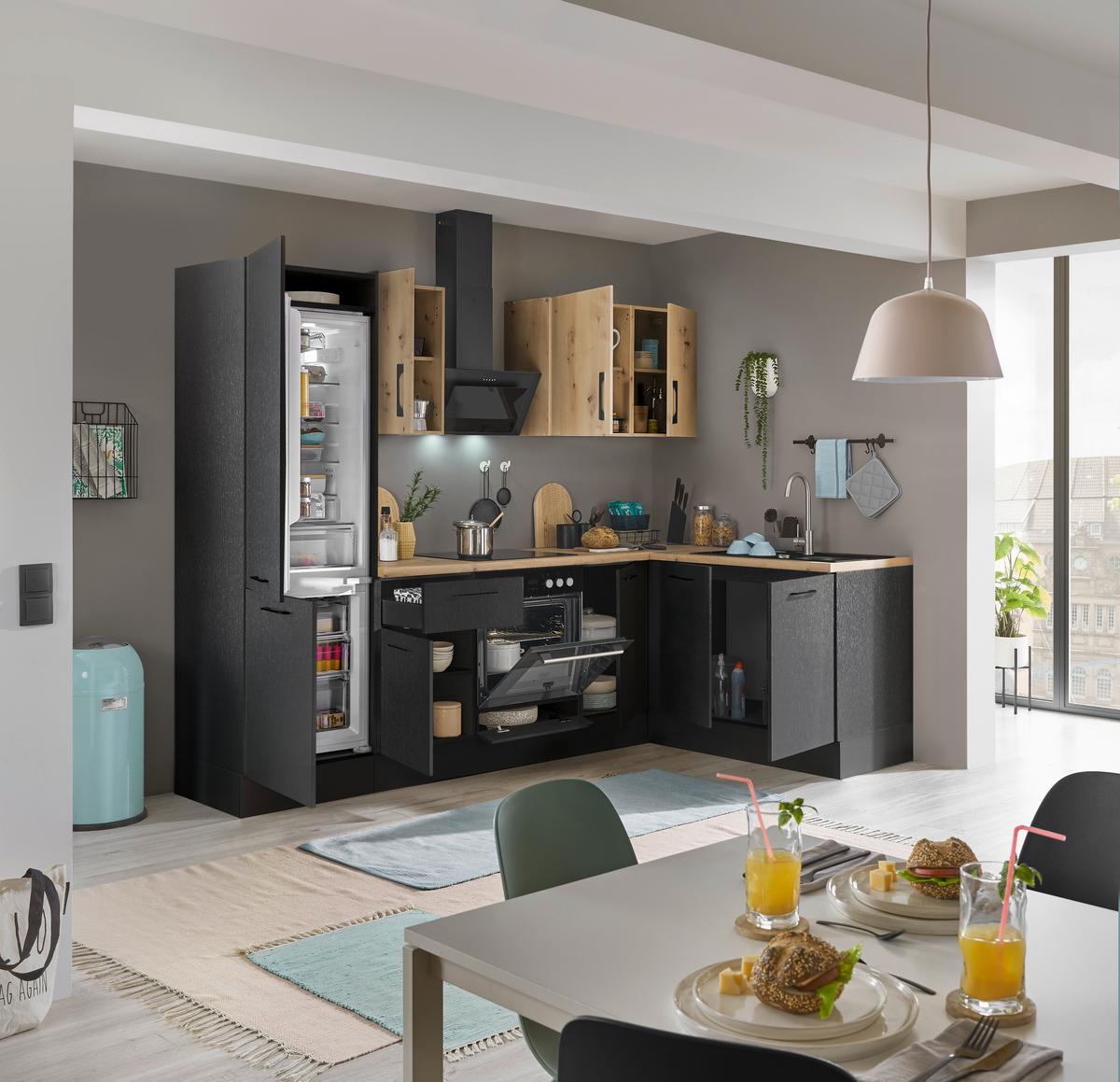 Eckküche Turin Schwarz/eiche Dekor 270x165 Cm - Schwarz/Eiche Artisan, Basics, Holzwerkstoff (270/165cm) - MID.YOU