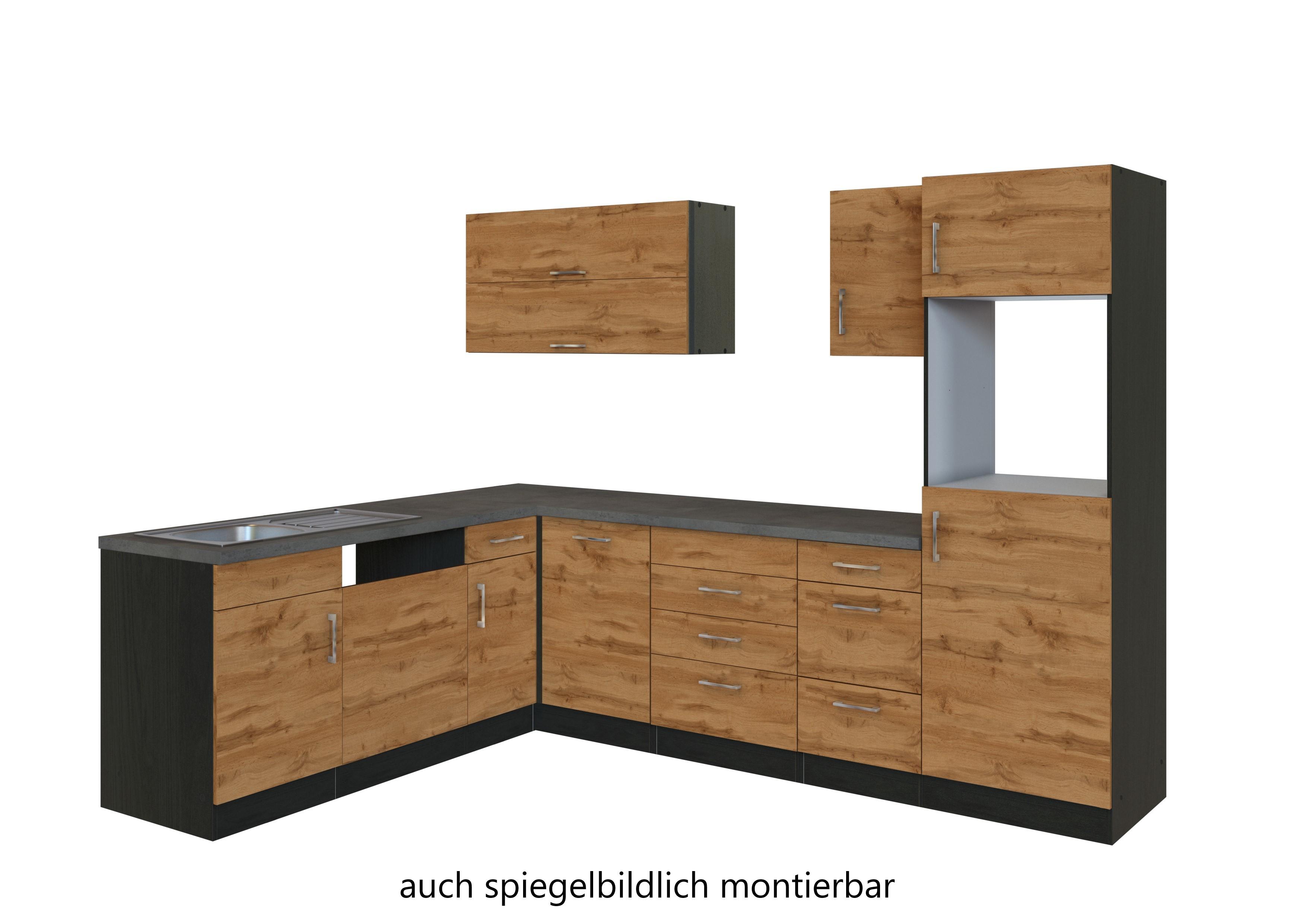 Eckküche Winkelblock ohne Geräte 270x210 cm Eichefarben - Eichefarben/Anthrazit, MODERN, Holzwerkstoff (210/270cm) - Held
