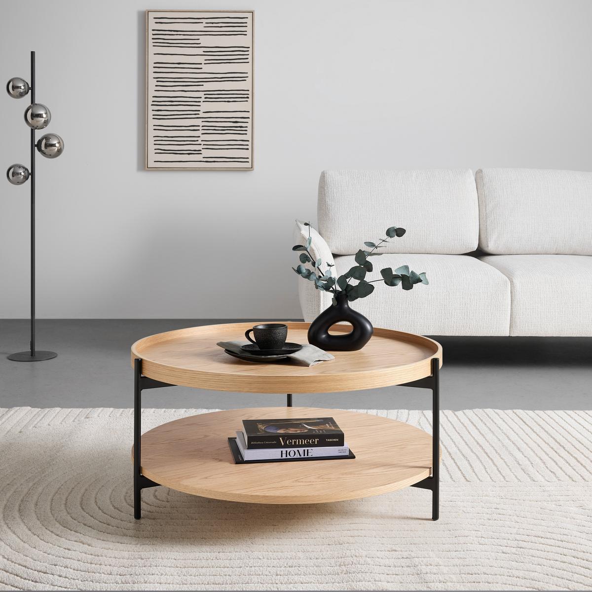 Konferenčný stolík PLATE 80 - čierna/prírodná farba, Modern, kov/kompozitné drevo (80/40/80cm) - Mömax