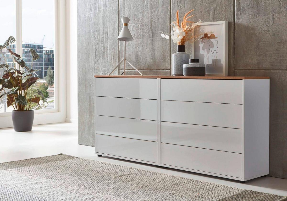 Sideboard Mailand 1 B: 158 Cm Weiß - Weiß Hochglanz/Schwarz, MODERN, Holzwerkstoff (158/73/33cm) - MID.YOU