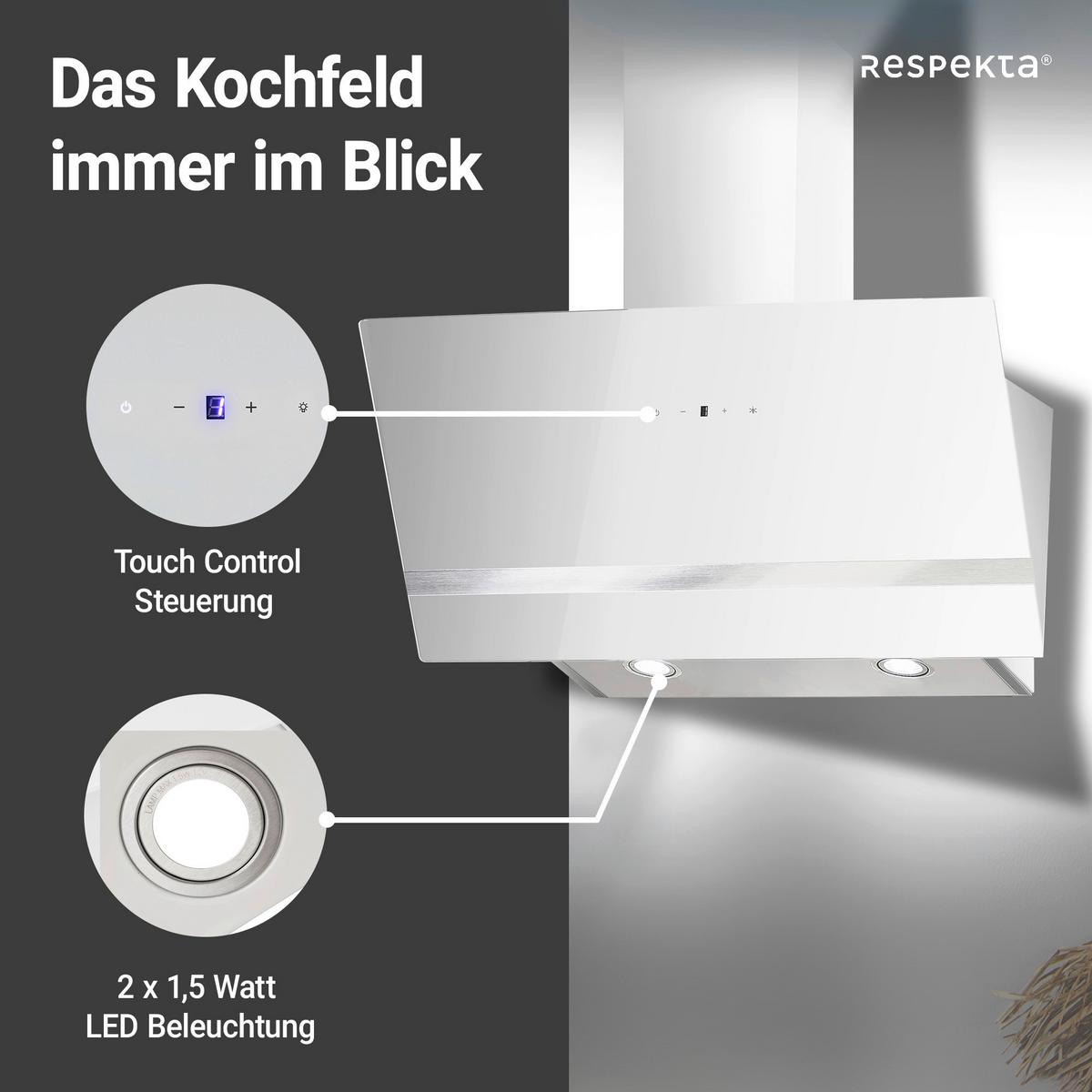 Kopffreihaube Respekta Hera Metall/Glas Weiß B: 79,5cm Led - Weiß, Trend, Glas/Metall (79,5/74,2-109,2/38,5cm) - Respekta