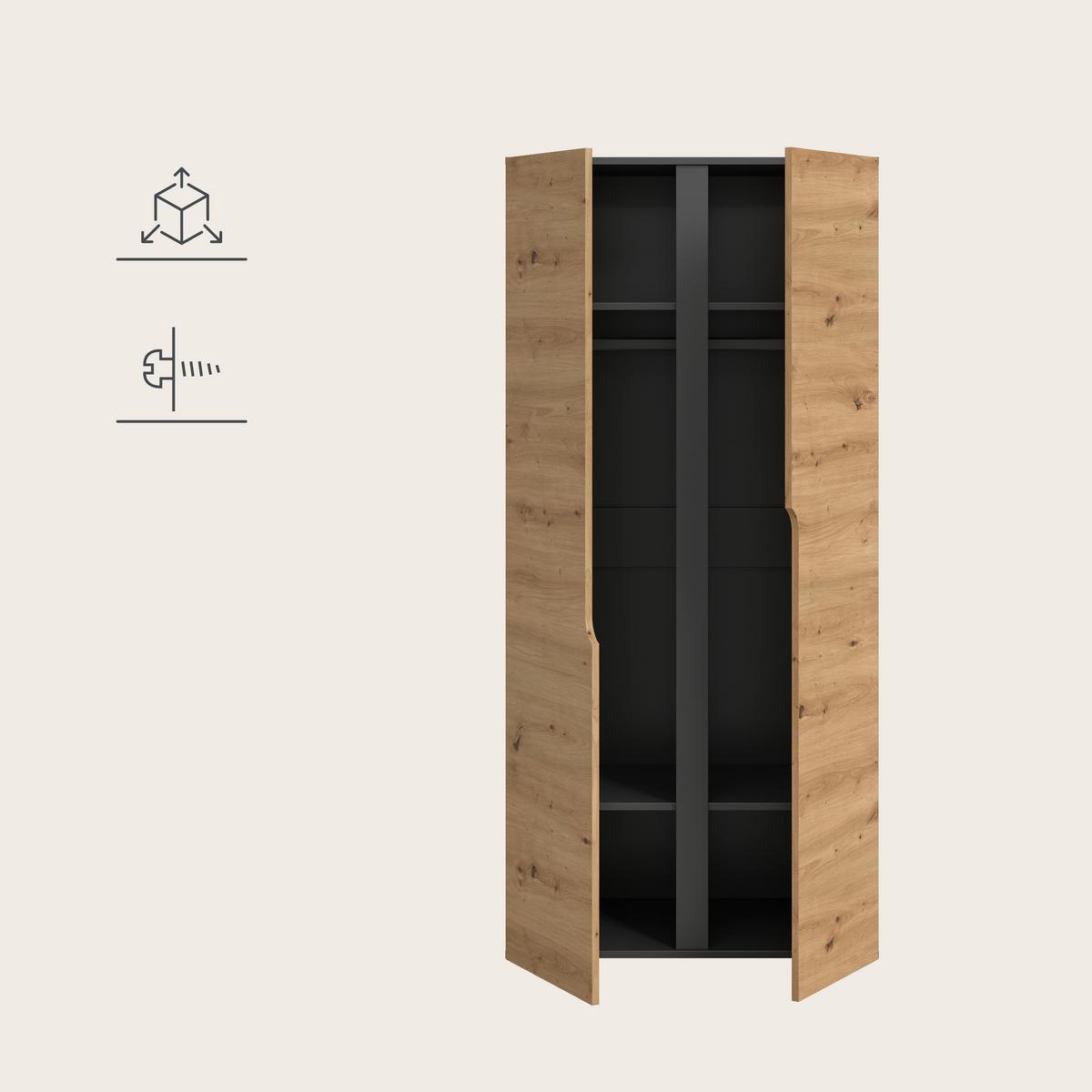 Drehtürenschrank Anga Anthr. /Eiche Artisan Dekor B: 80cm - Anthrazit/Eiche Artisan, MODERN, Holzwerkstoff (80/180/51cm) - MID.YOU