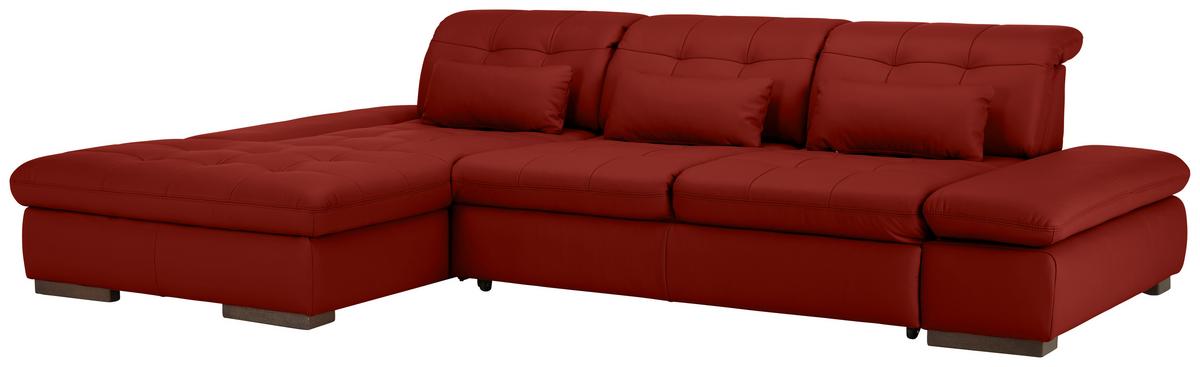 Rohová sedačka SANFINO, ľavá, červená pravá koža - chrómová/červená, Konventionell, kov/koža (199/79-96/305cm) - Premium Living