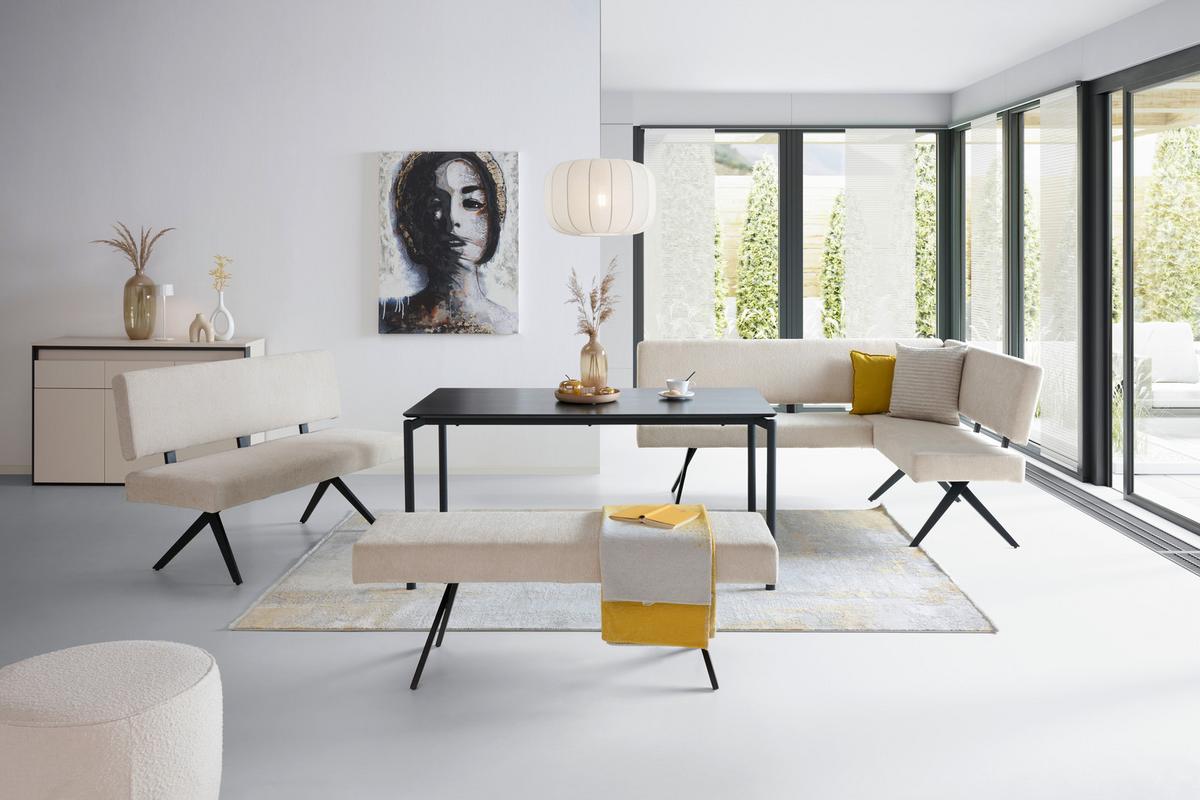 Eckbank Chios - Beige/Schwarz, KONVENTIONELL, Textil/Metall (190/150cm) - MID.YOU