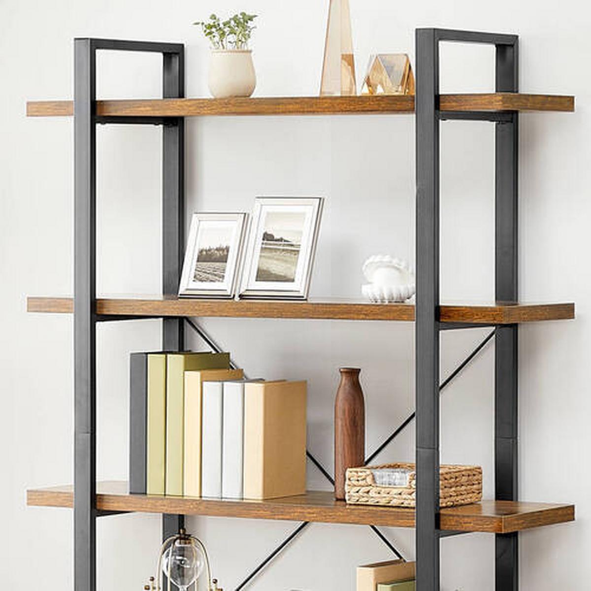 Regál IRON - černá/hnědá, Basics, kov/kompozitní dřevo (105/178/34cm) - Boxxx