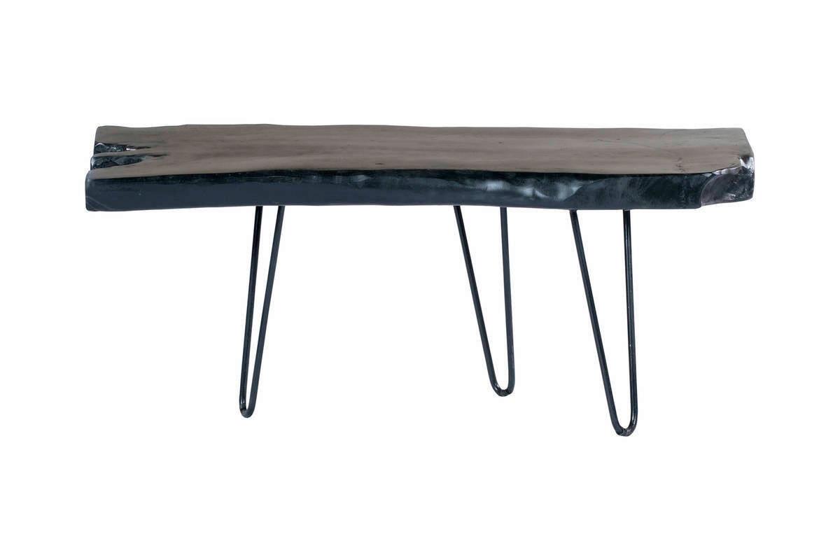 Beistelltisch Mit Teakholz Platte Woodstock, Schwarz - Schwarz, MODERN, Holz/Metall (100/40/25-40cm) - Kayoom