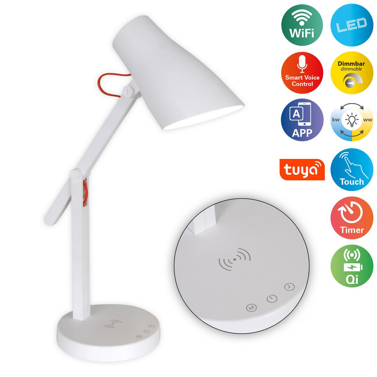 LED-Tischlampe dimmbar Weiß Smartphone-Steuerung - Weiß, Design, Kunststoff/Metall (15/35cm) - Näve