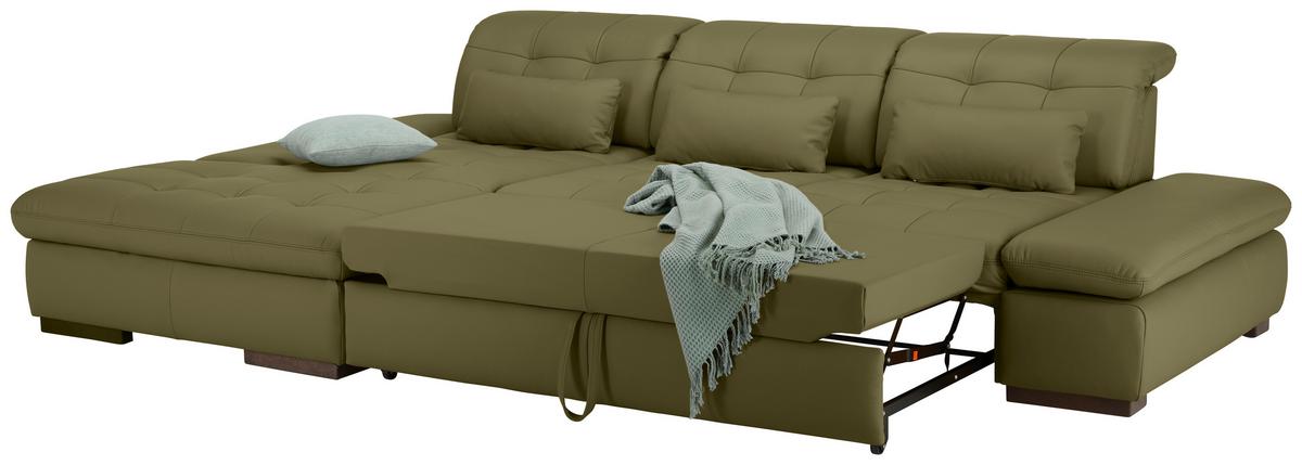 Rohová sedačka SANFINO, levá, olivově zelená pravá kůže - barvy chromu/olivově zelená, Konvenční, kov/kůže (199/305cm) - Premium Living