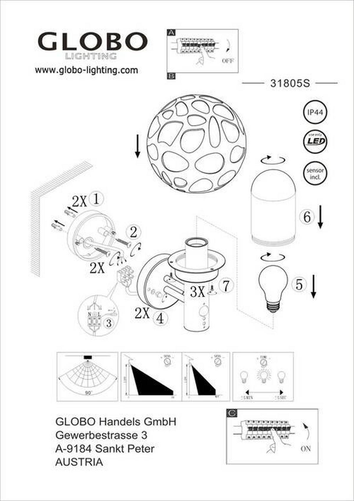 Led Außenleuchte Mit Bewegungmelder Hilario 15 Watt - Klar/Anthrazit, Design, Kunststoff/Metall (20/22,5/32,7cm) - Globo