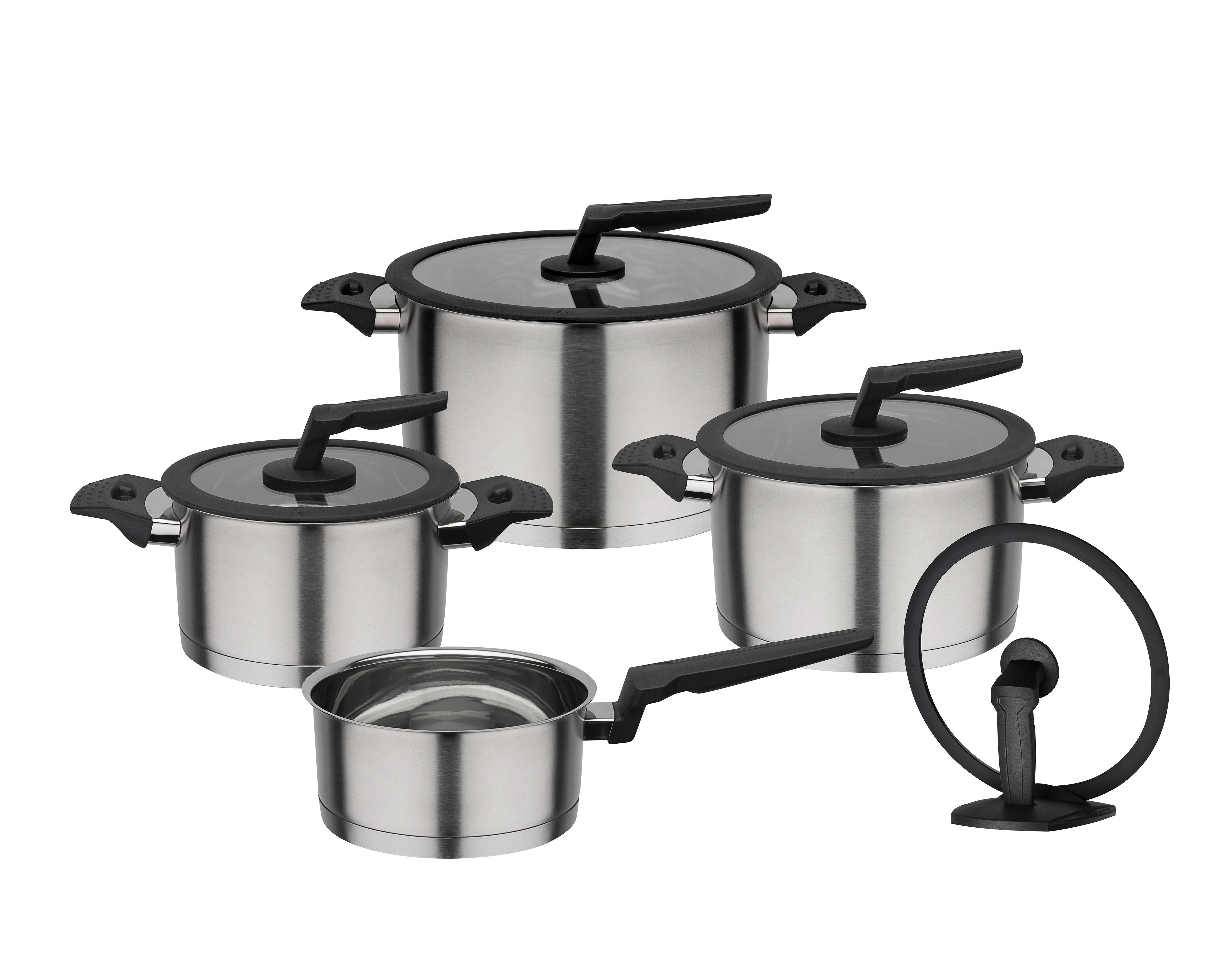 Kochtopfset Edelstahlfarben - Klar/Edelstahlfarben, Basics, Glas/Metall - GSW