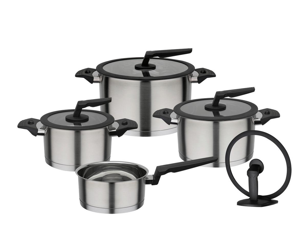 Kochtopfset Edelstahlfarben - Klar/Edelstahlfarben, Basics, Glas/Metall - GSW