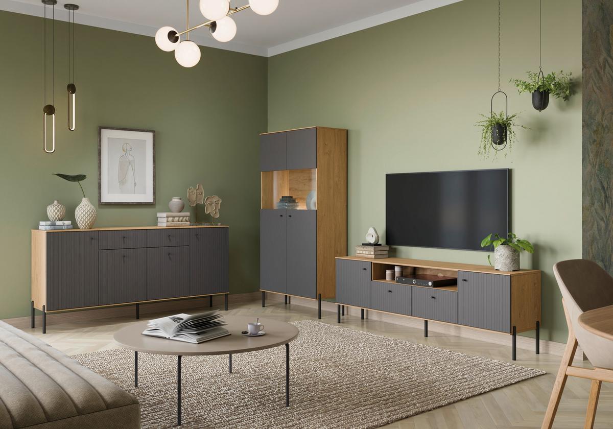 Vitrine Nurisa Anthrazit B: 90 cm - Anthrazit/Schwarz, Trend, Glas/Holzwerkstoff (90/181,3/40cm) - MID.YOU