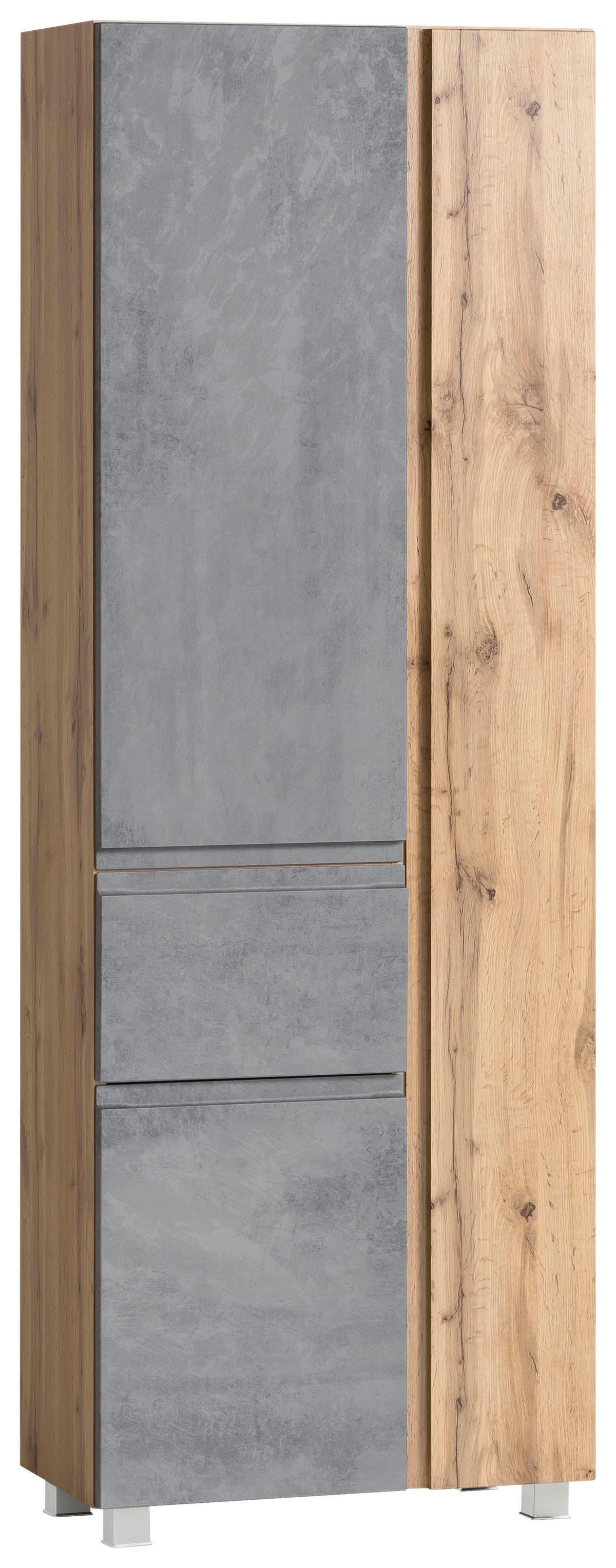Badezimmer Hochschrank Varese BxH 65x180cm Grau/ Eiche Dekor - Eiche Wotan/Hellgrau, MODERN, Holzwerkstoff (65/180/35cm) - Held