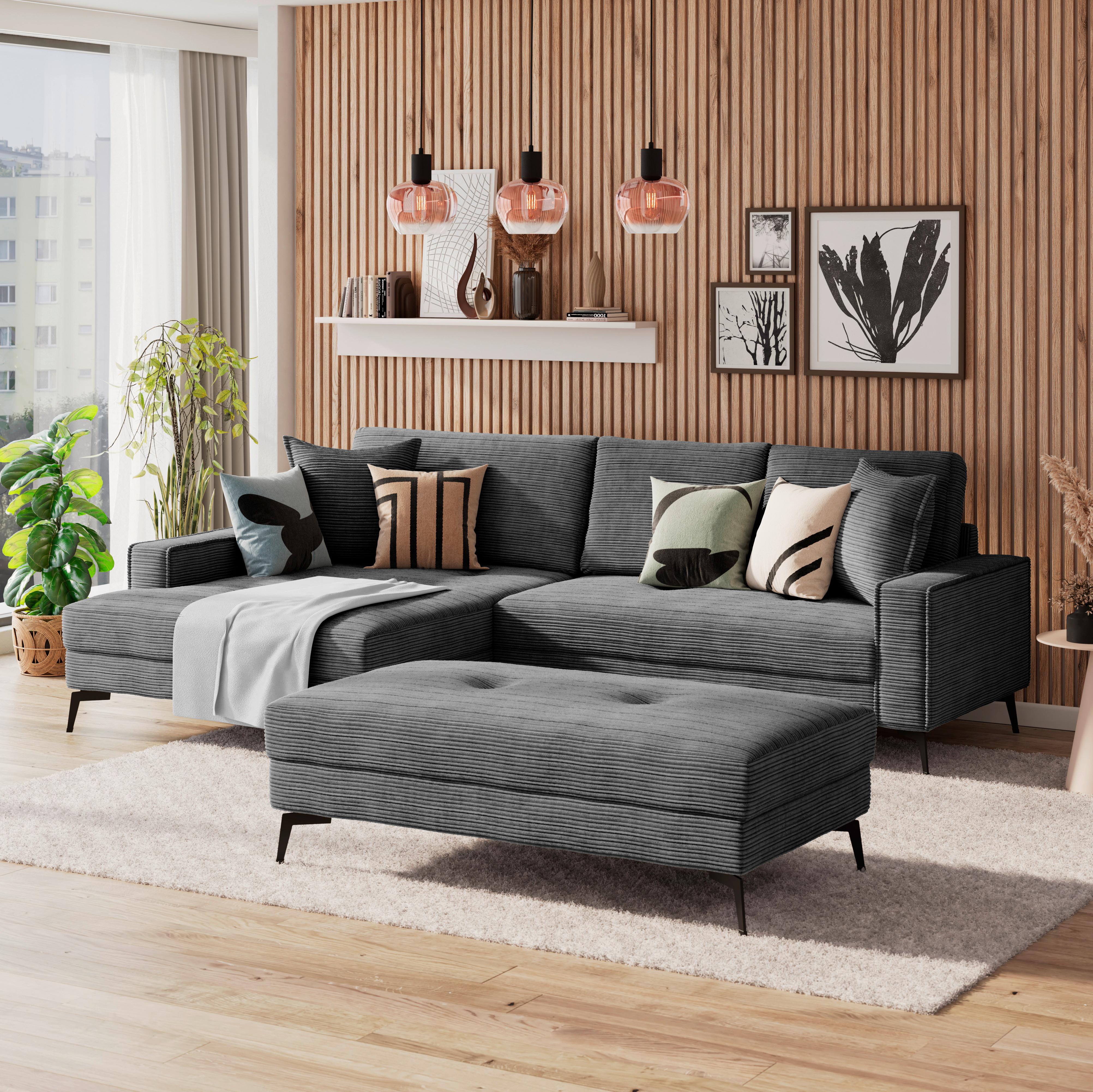 Eckbank Zero Schwarz 173x286 cm - Schwarz, Trend, Textil (173/286cm)