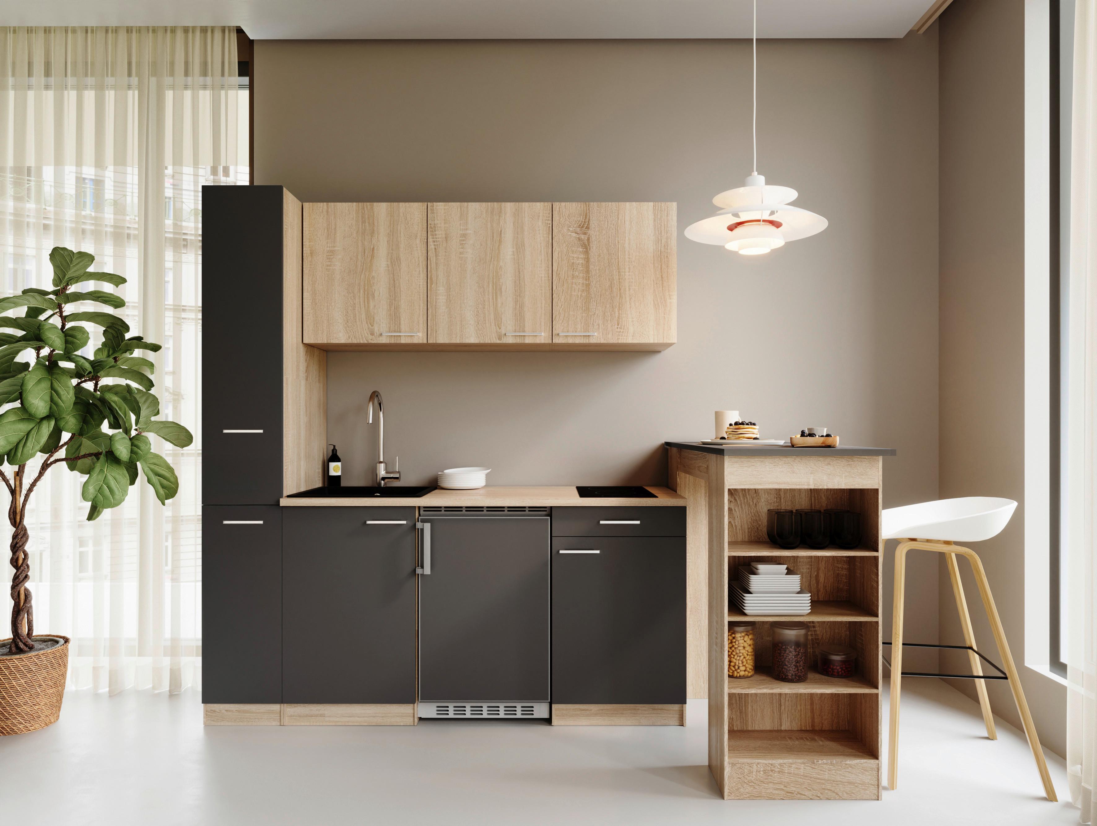 Küchenblock Ingrid Grau/Eichefarben B: 180cm - Eichefarben/Grau, Design, Holzwerkstoff (180cm) - Respekta