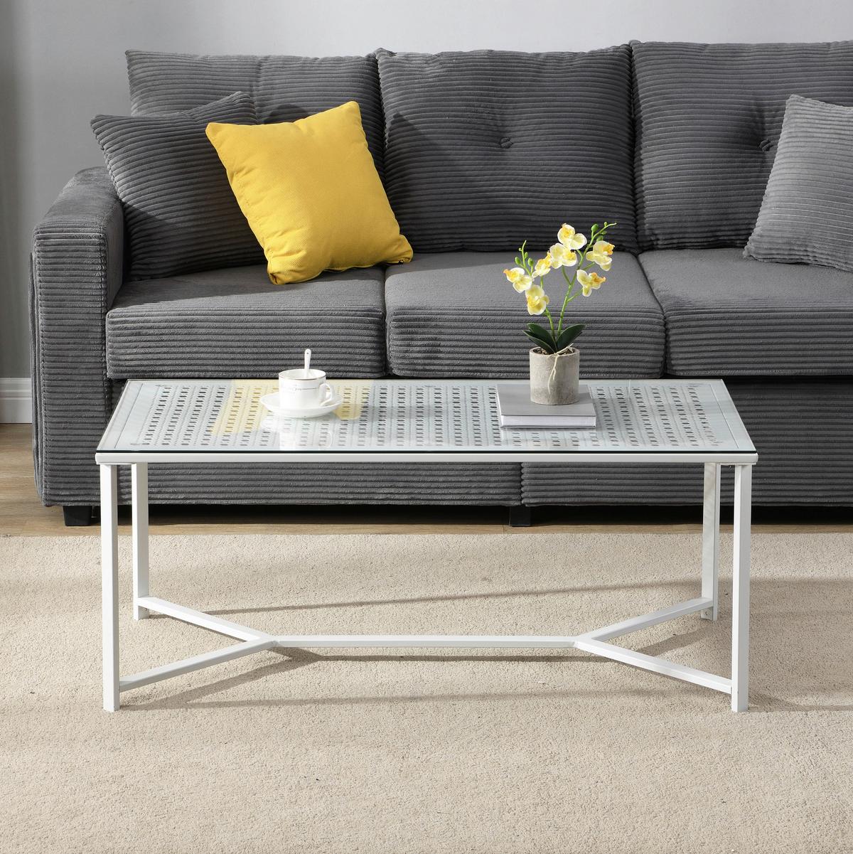 COUCHTISCH Weiß L: 100cm - Weiß, Design, Glas/Metall (100/50/42cm) - MID.YOU