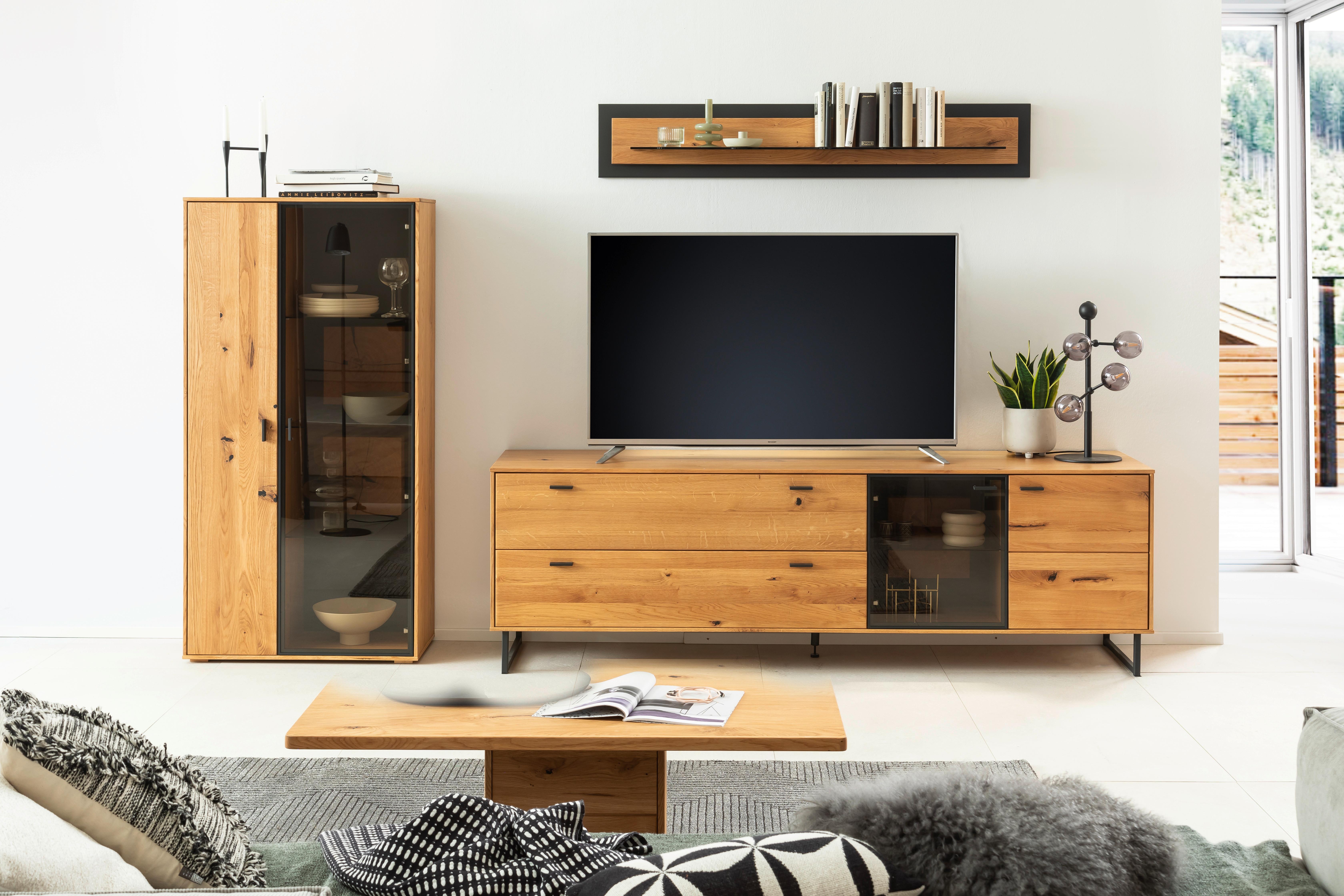 Highboard Assini Wildeiche B: 78 cm - Wildeiche, Design, Glas/Holz (78/156/37cm) - MID.YOU