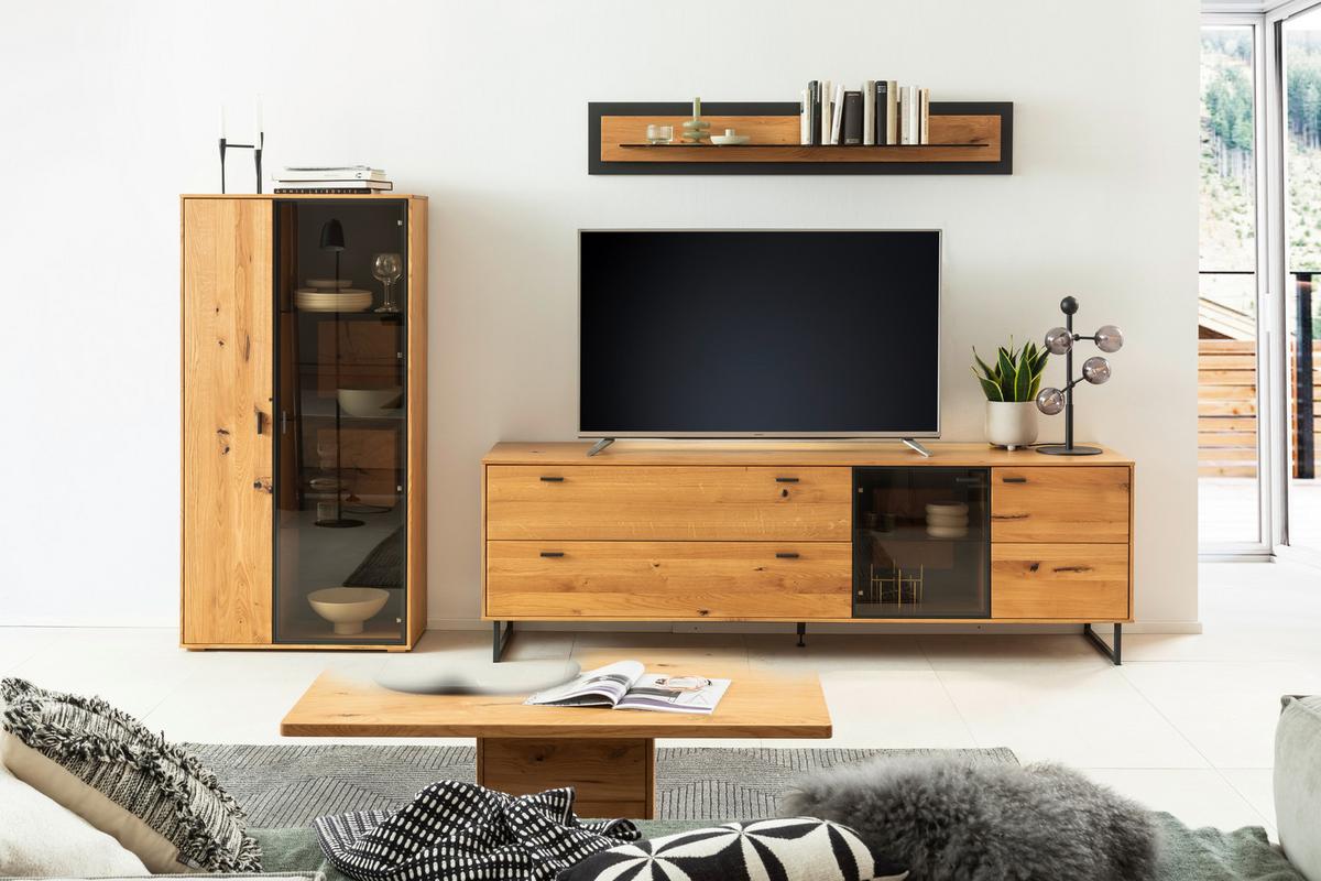 Highboard Assini Wildeiche B: 78 cm - Wildeiche, Design, Glas/Holz (78/156/37cm) - MID.YOU