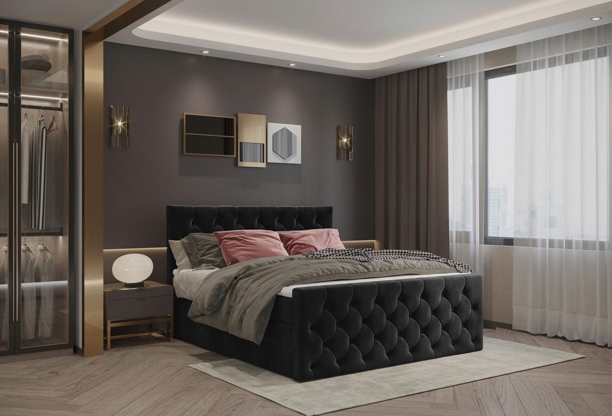 Boxspringbett Swing 20 Schwarz 140x200 Cm H2 - Beige/Schwarz, ROMANTIK / LANDHAUS, Textil (140/200cm) - James Wood
