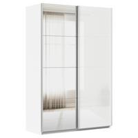 Tolóajtós Szekrény Feldkirch 136/210 Cm - ezüstszínű/magasfényű fehér, Modern, faalapú anyag/Üveg (136/210/62cm)