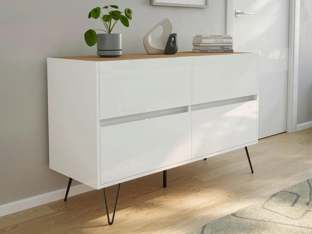 Sideboard Posseik Industrial Weiß/eichefarben B: 119 Cm - Eichefarben/Schwarz, Design, Holzwerkstoff (119/75/42cm) - P & B