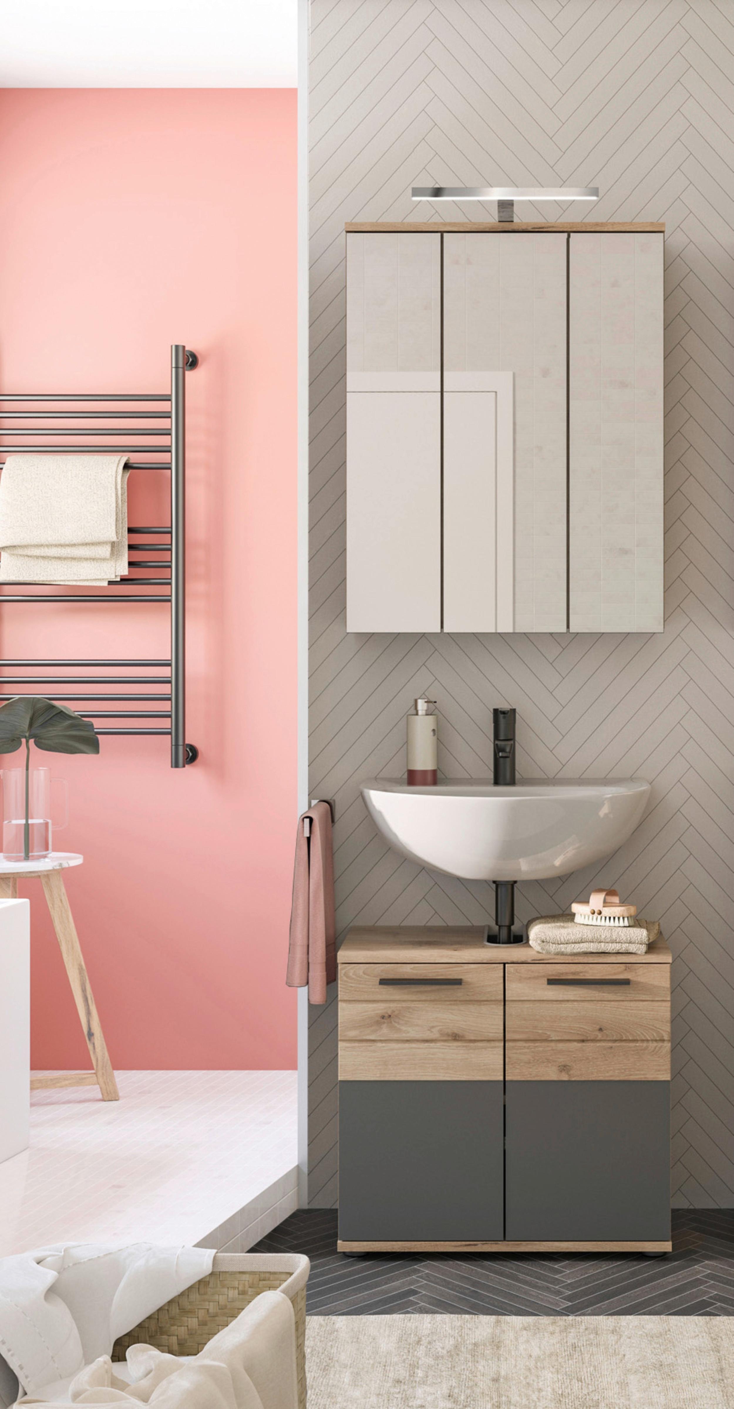 Badezimmer Mason Grau Eiche Dekor - Eichefarben/Schwarz, MODERN, Glas/Holzwerkstoff (60cm) - MID.YOU