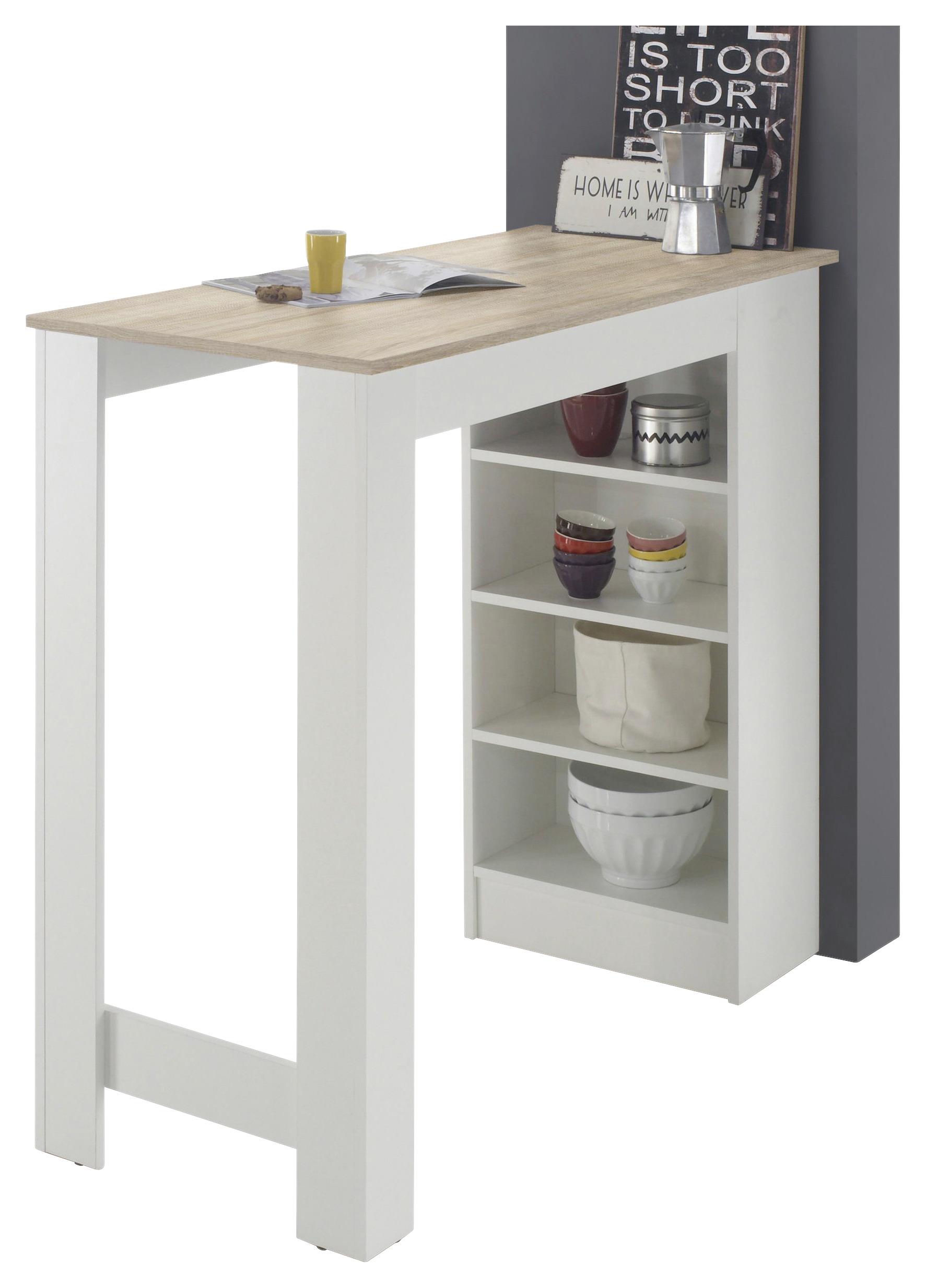 Bartisch Mojito 115x50x103 cm Eiche Dekor/Weiß mit Regal - Eichefarben/Weiß, Design, Holzwerkstoff (115/50/103cm) - MID.YOU