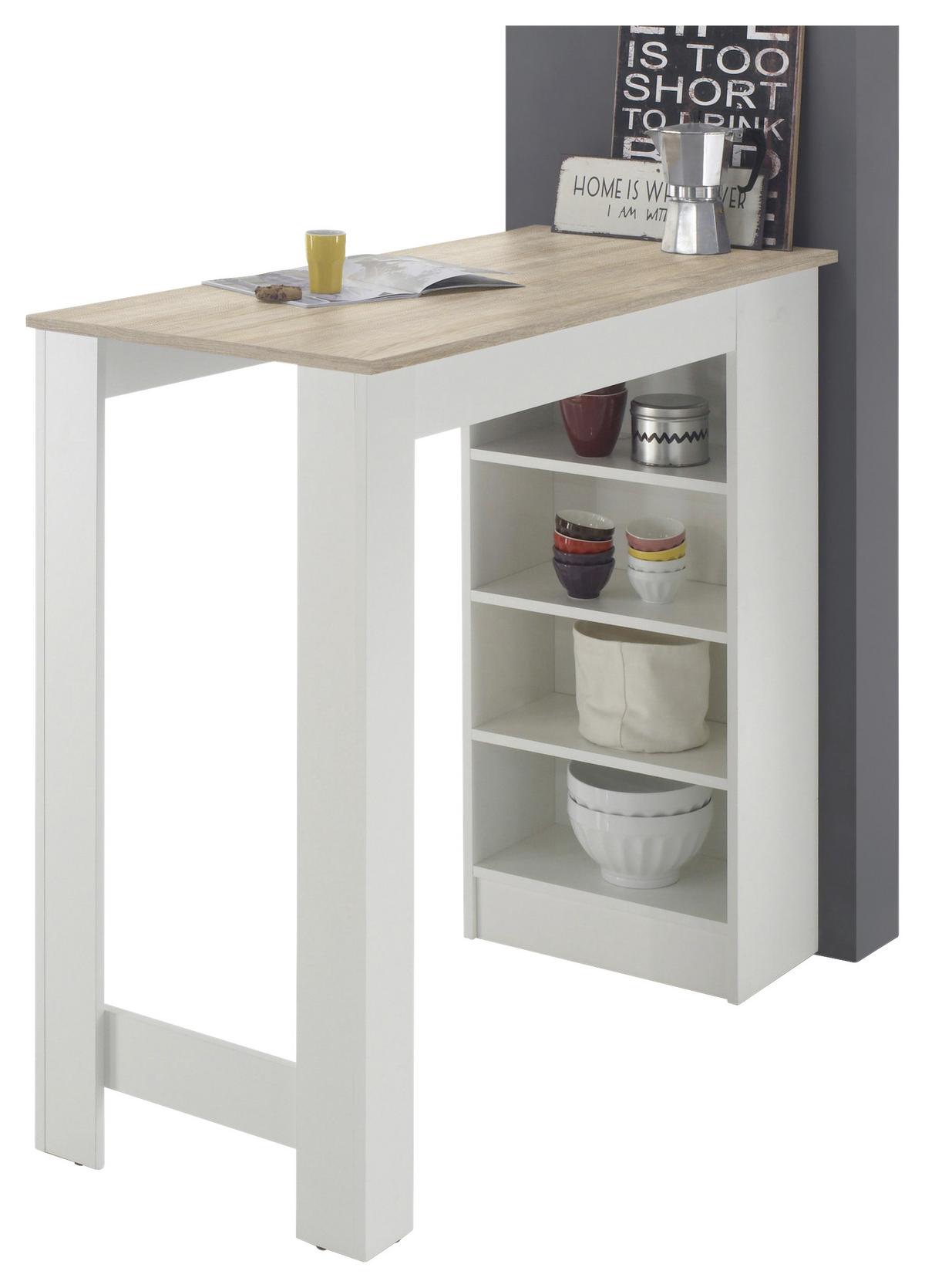 Bartisch Mojito 115x50x103 cm Eiche Dekor/Weiß mit Regal - Eichefarben/Weiß, Design, Holzwerkstoff (115/50/103cm) - MID.YOU