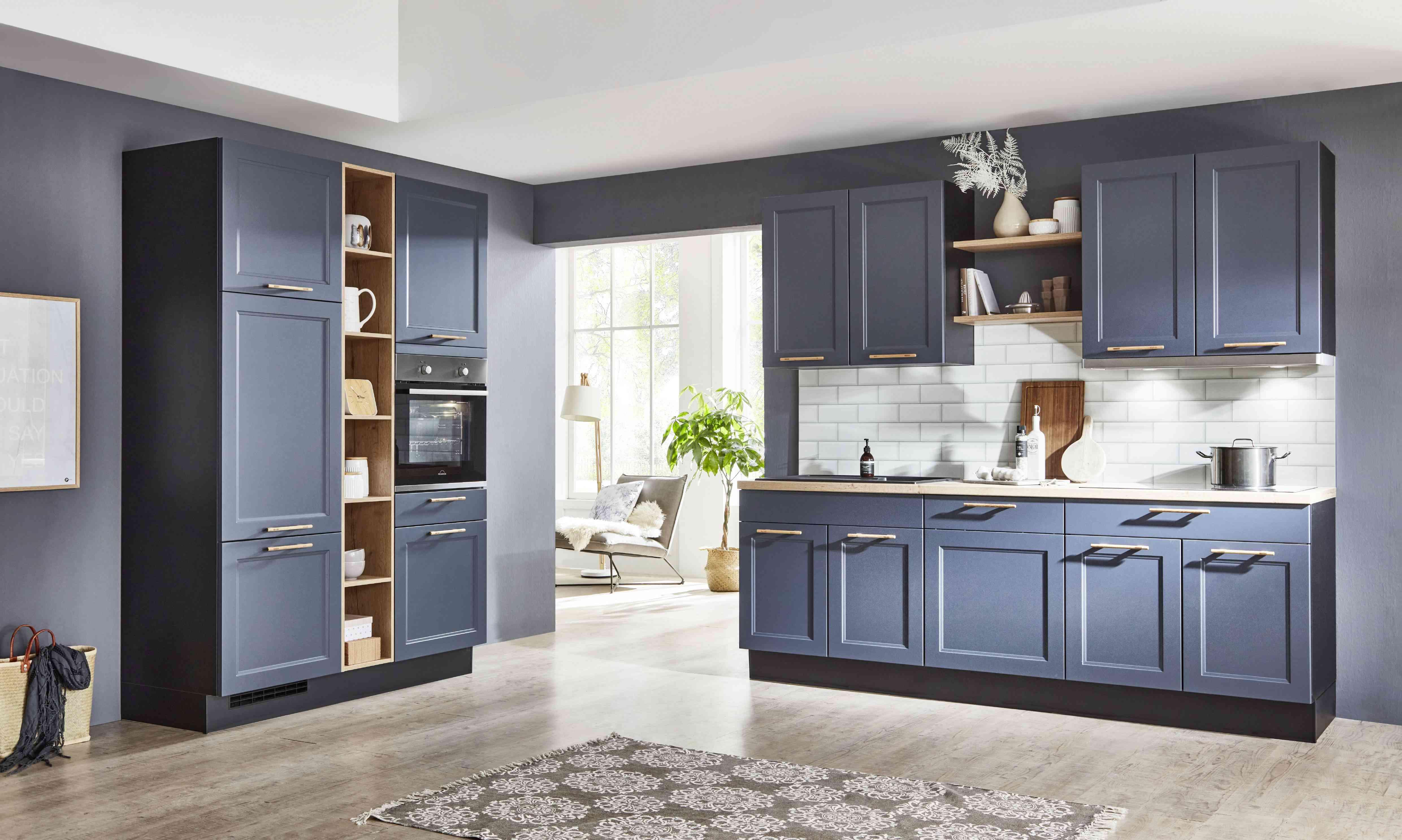 Einbauküche Columbia Frei Planbar Landhausstil - Blau/Eichefarben, MODERN, Holzwerkstoff - Vertico