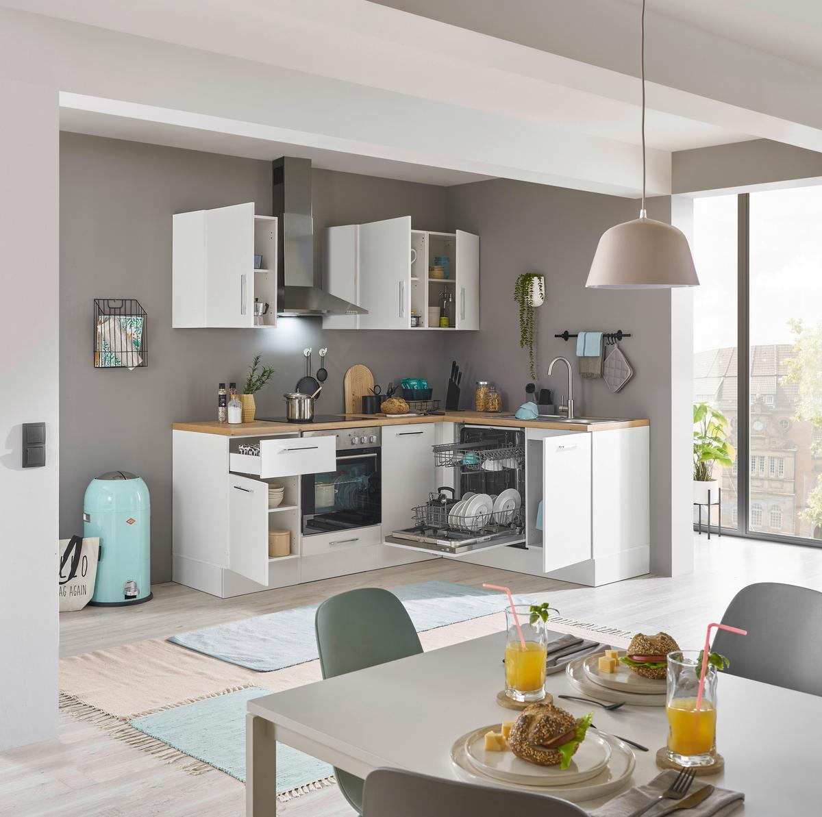 Eckküche Turin Weiß/Eiche Dekor 220x175 cm - Weiß/Eiche Artisan, Basics, Holzwerkstoff (220/175cm) - MID.YOU