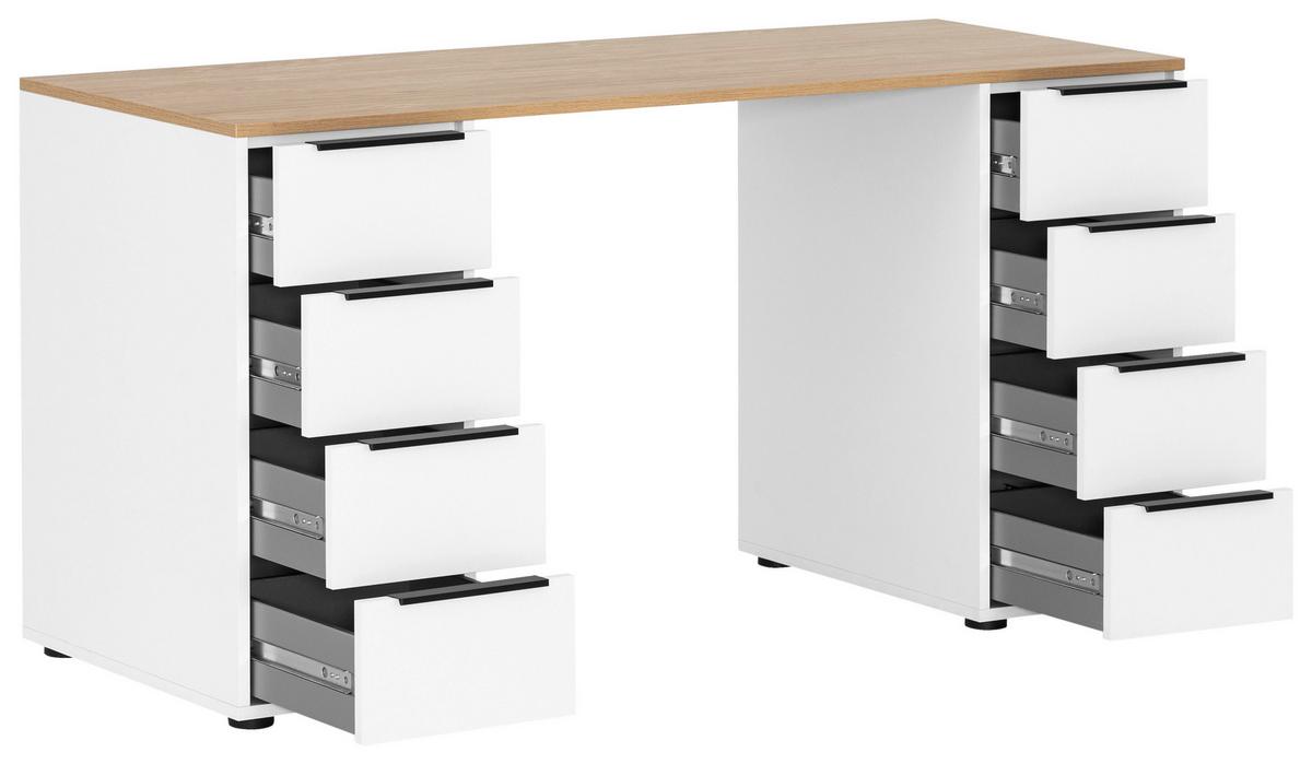 Schreibtisch Elma - Eichefarben/Weiß, MODERN, Holzwerkstoff (55,5/140/73,1cm) - MID.YOU