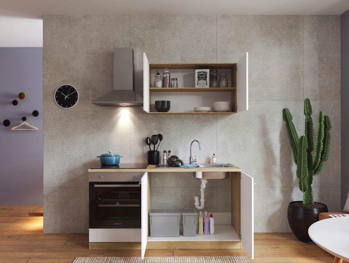 Miniküche Merle Weiß B: 160 Cm - Eichefarben/Weiß, Design, Holzwerkstoff (160cm) - Respekta
