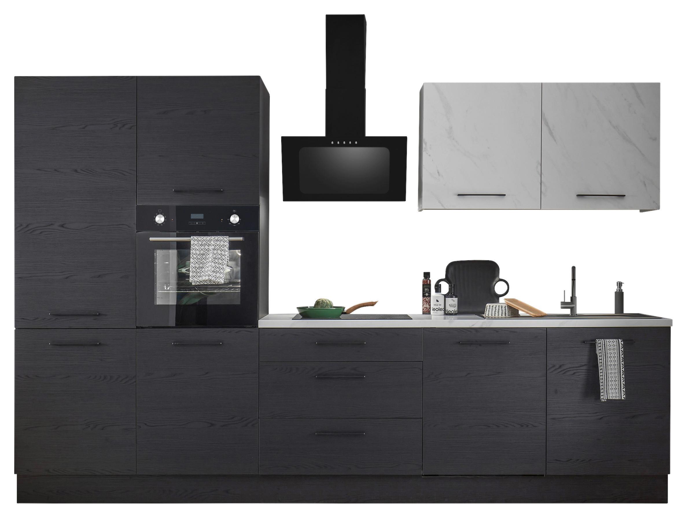 Kuchynský blok NEW YORK bez spotrebičov, šírka 320 cm - čierna/sivá, Design, kov/kompozitné drevo (320cm) - MID.YOU