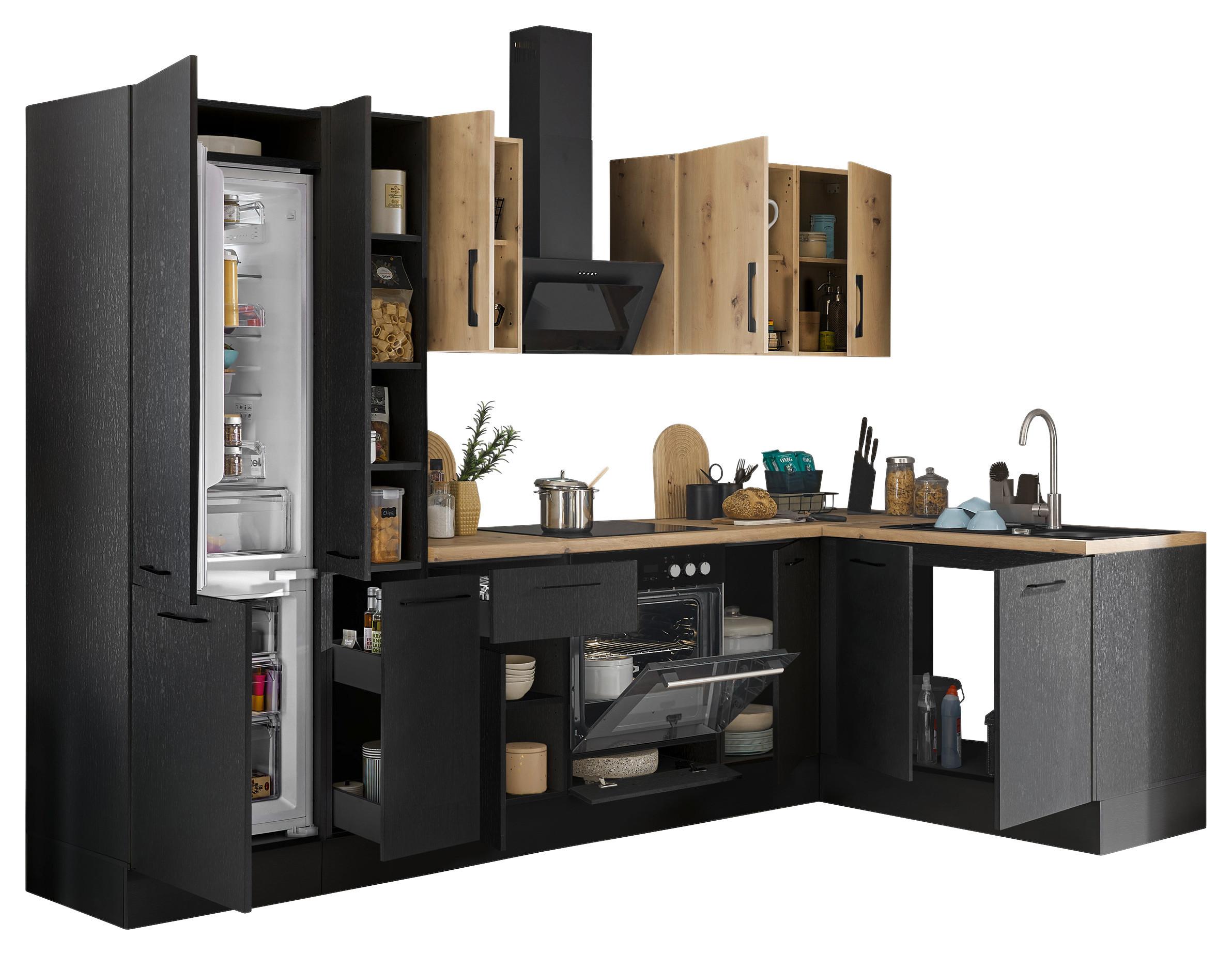 Eckküche Turin Schwarz/eiche Dekor 300x165 Cm - Schwarz/Eiche Artisan, Basics, Holzwerkstoff (300/165cm) - MID.YOU