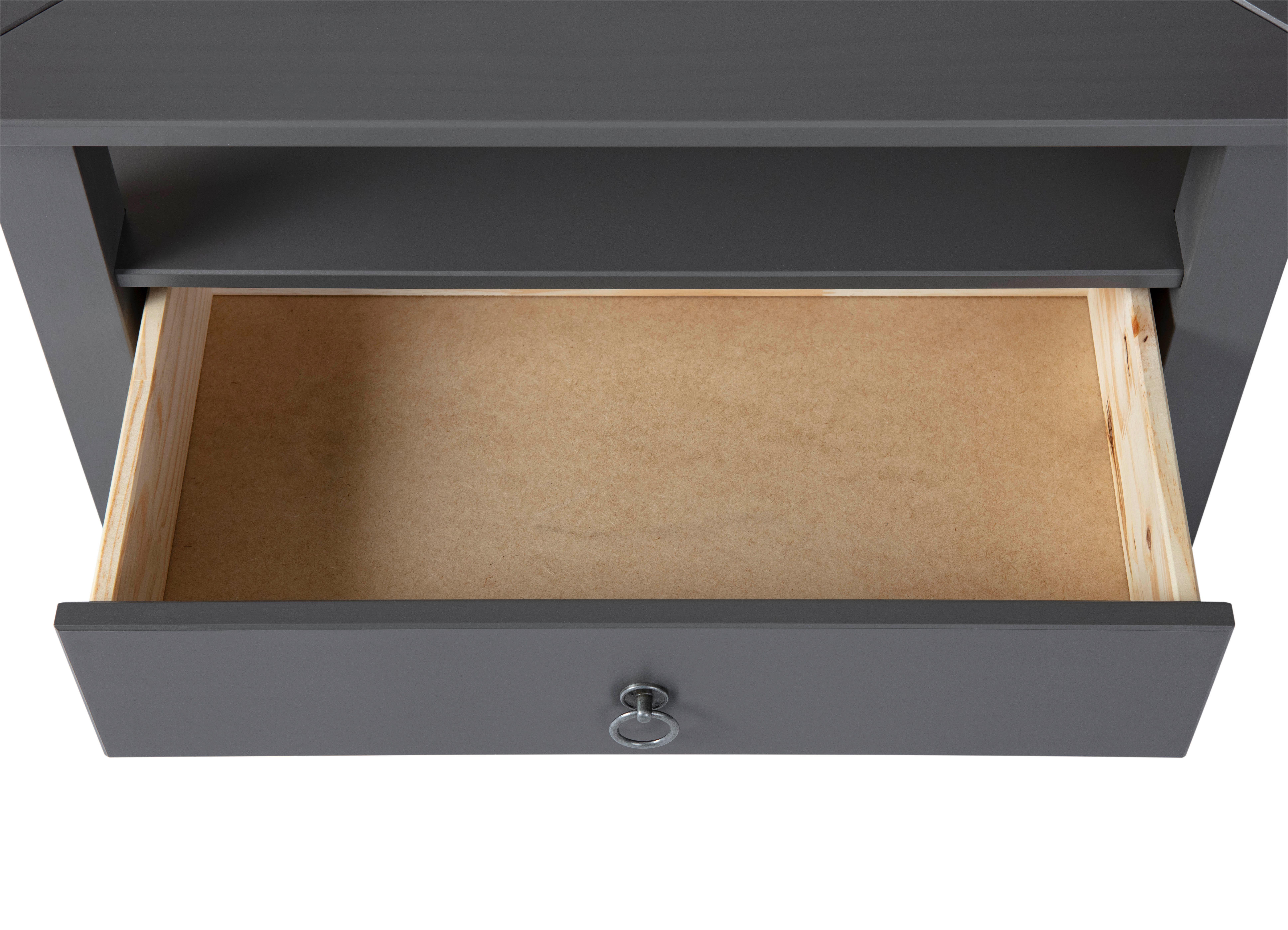 MID.YOU Couchtisch Holz Massiv Mit Schublade Provence, Grau