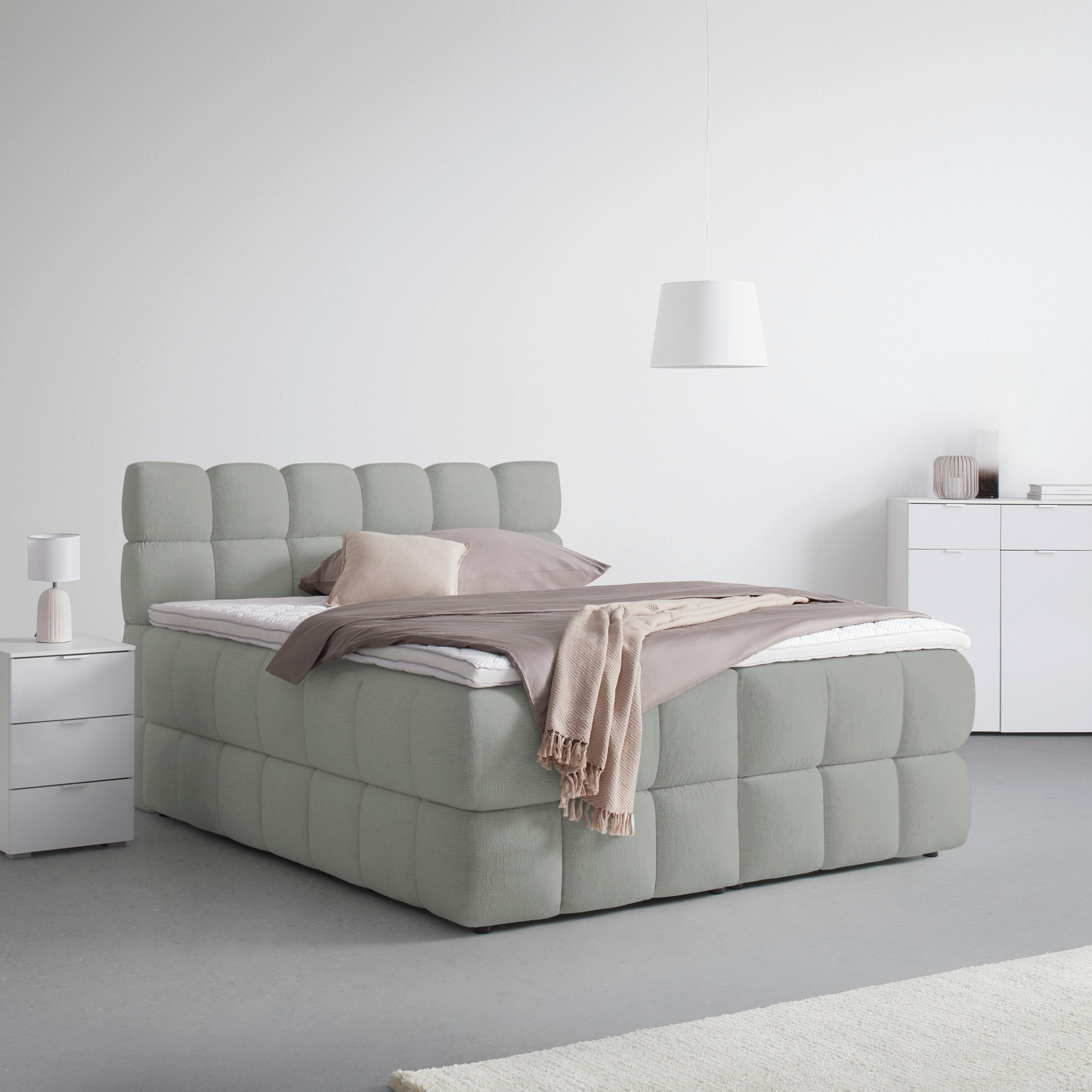 Boxspring posteľ BUBBLE BOX 160/200 cm, sivá - čierna/sivá, Konventionell, kov/drevo (160/200cm) - Premium Living