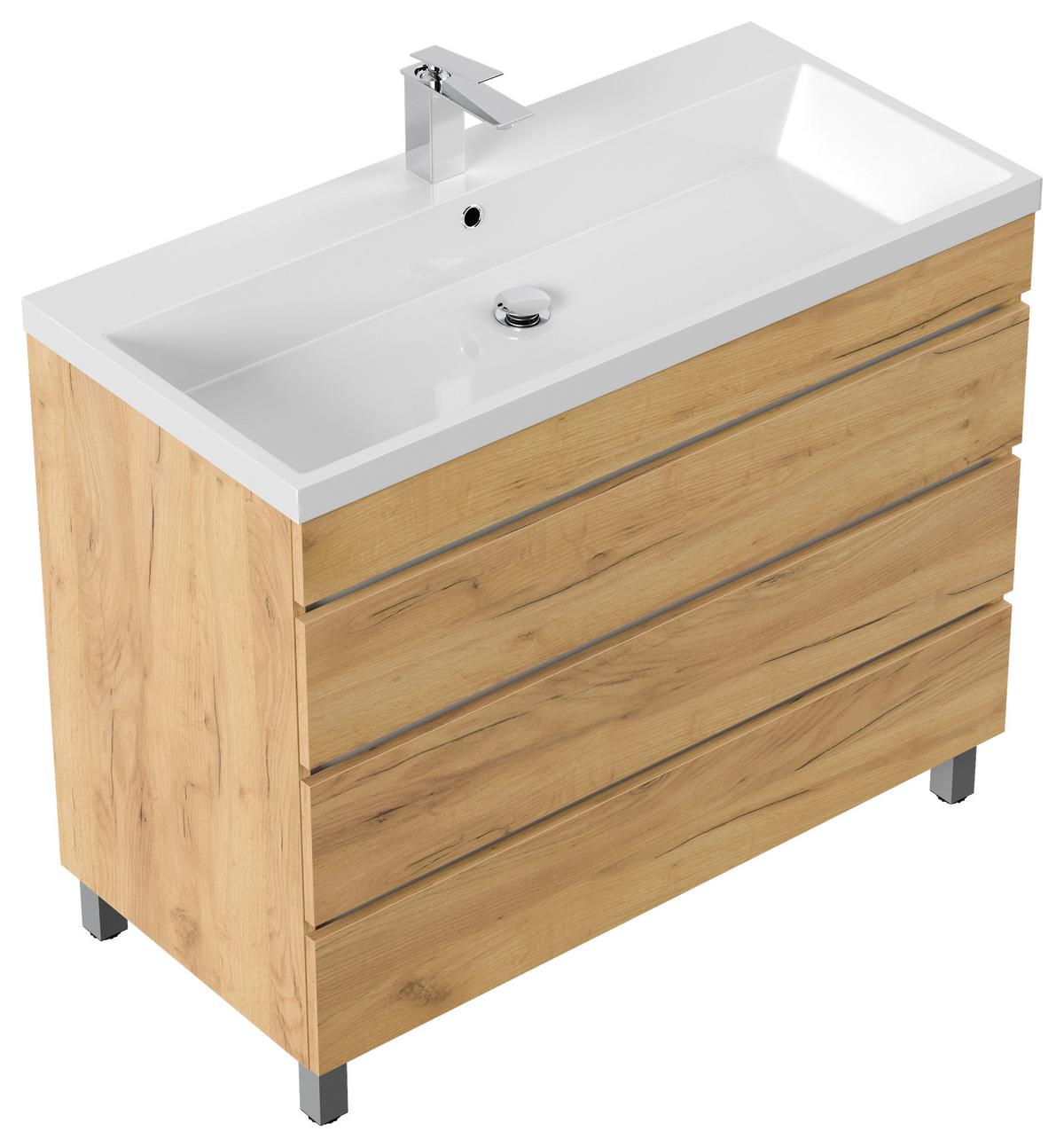 WASCHTISCHKOMBI Fellini Eichefarben B: 100cm - Eichefarben/Weiß, Basics, Holzwerkstoff/Stein (100cm) - MID.YOU