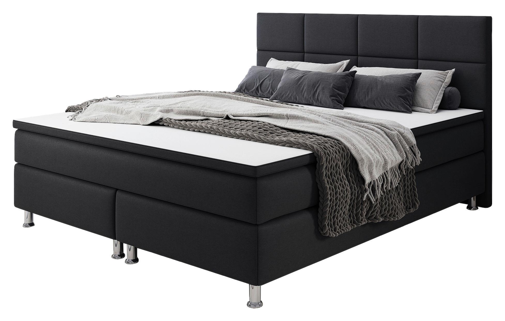 Boxspringbett Mit Topper 180x200 Rotterdam - Silberfarben/Schwarz, KONVENTIONELL, Textil (180/115/210cm) - MID.YOU