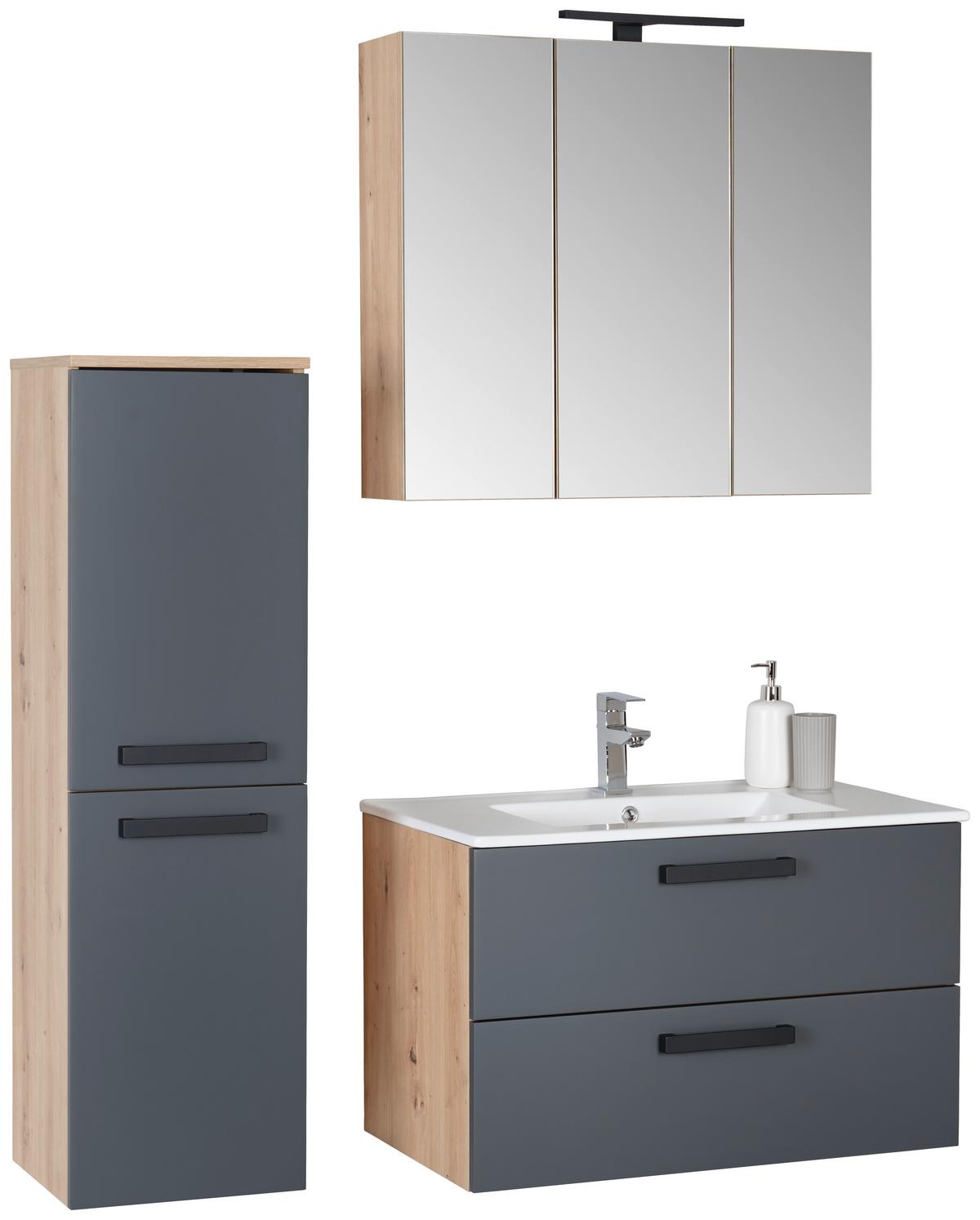 Badmöbel-set 2-tlg. Rina B: 80 Cm - Anthrazit/Eiche Artisan, KONVENTIONELL, Keramik/Holzwerkstoff (80/200/45,5cm)