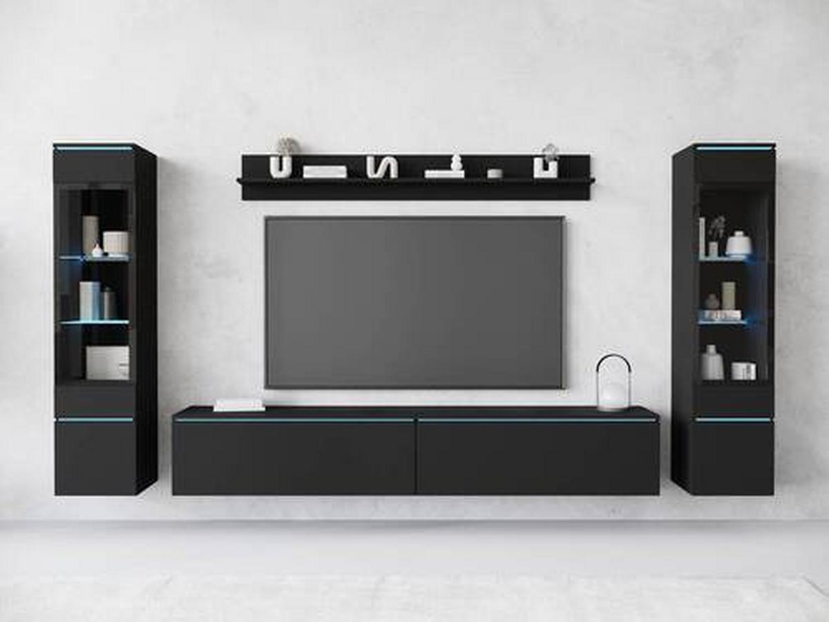 Obývacia stena VERA - čierna/sivá, Design, kompozitné drevo/plast (240/130/33cm) - Livetastic