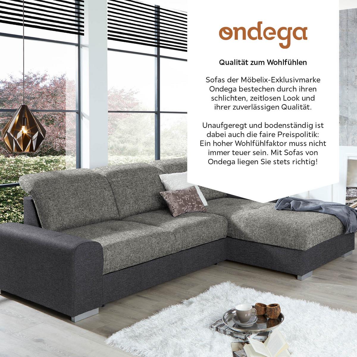 Ecksofa Mit Schlaffunktion + Bettkasten Malaga, Webstoff - Dunkelgrau/Silberfarben, KONVENTIONELL, Textil (286/203cm) - Ondega