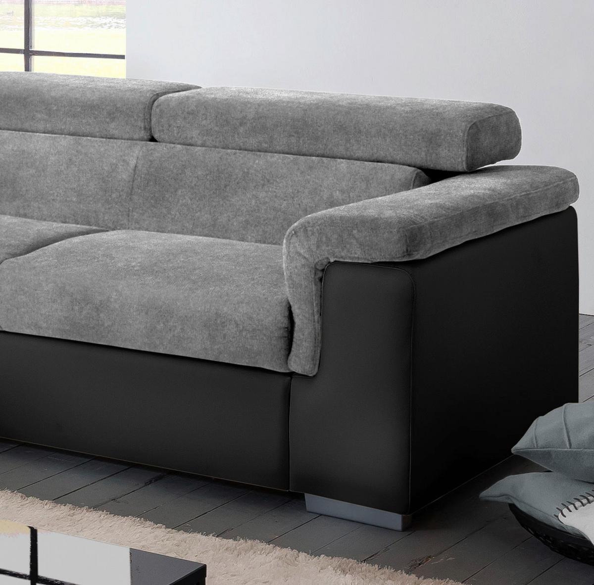 Sedací souprava MILLA šedá/černá levý roh - šedá/černá, Basics, dřevo/textil (217/252cm)