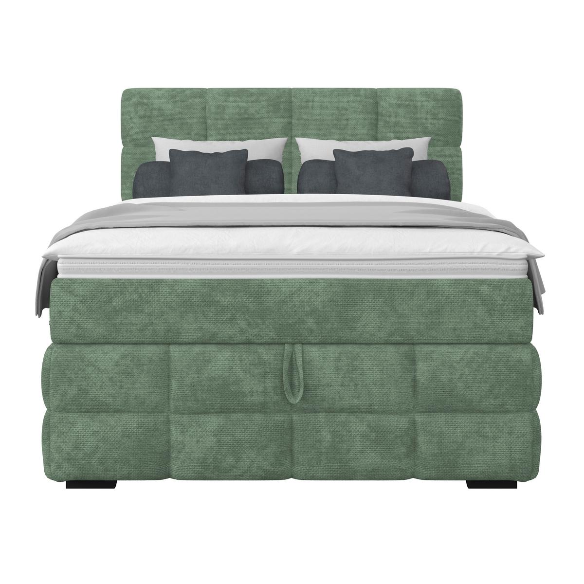 Čalúnená posteľ VEGA 140x200 cm, mätovozelená - čierna/zelená, Trend, drevo/textil (140/200cm)